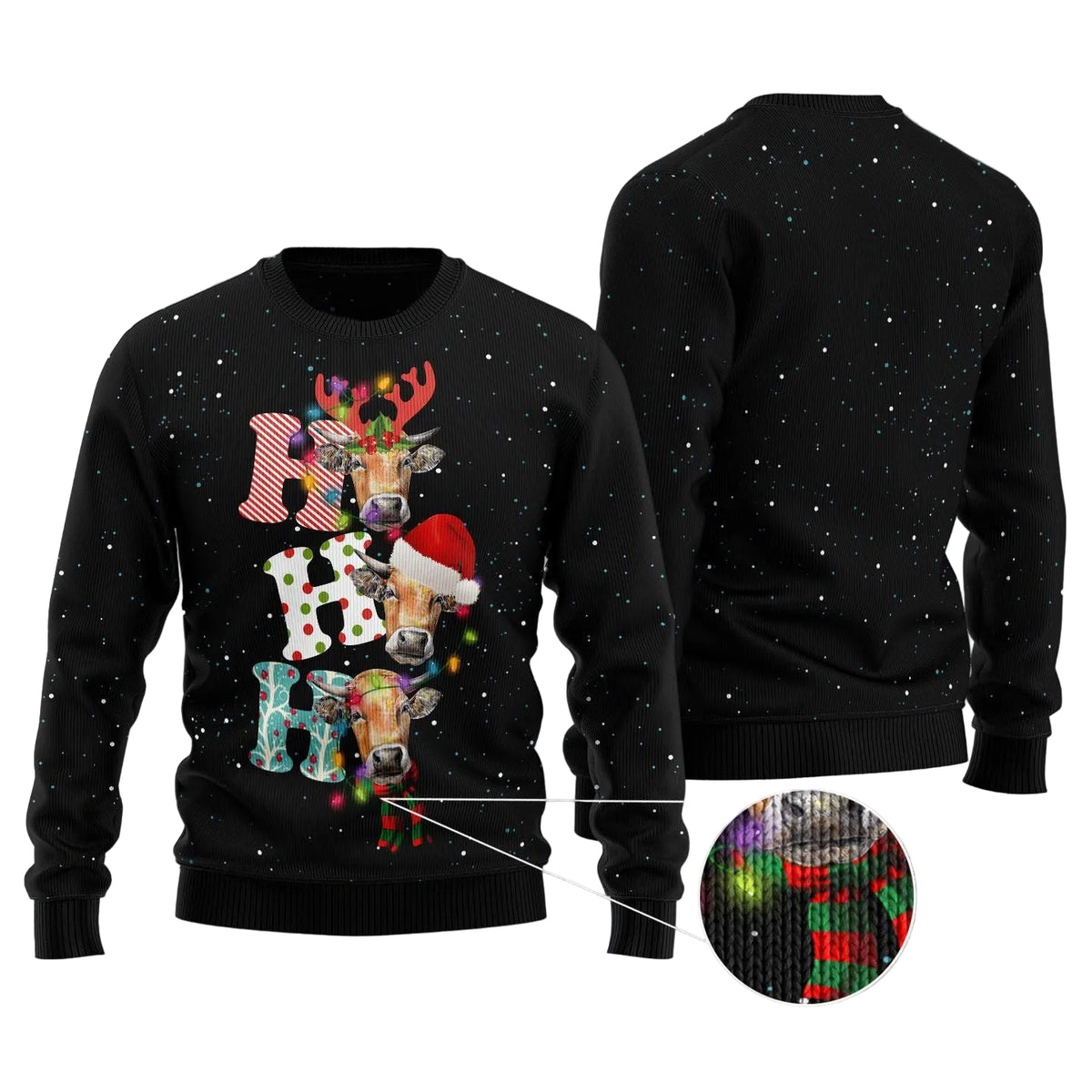 Cow Ho Ho Ho Ugly Christmas Sweater, Funny Cow Ho Ho Ho Holiday Print, Holiday Party Outfit for Men and Women