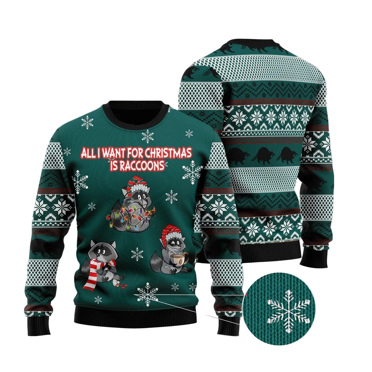 All I Want for Christmas Is Raccoons Ugly Christmas Sweater, Unisex Holiday Party Outfit, Gift for Raccoon Lovers