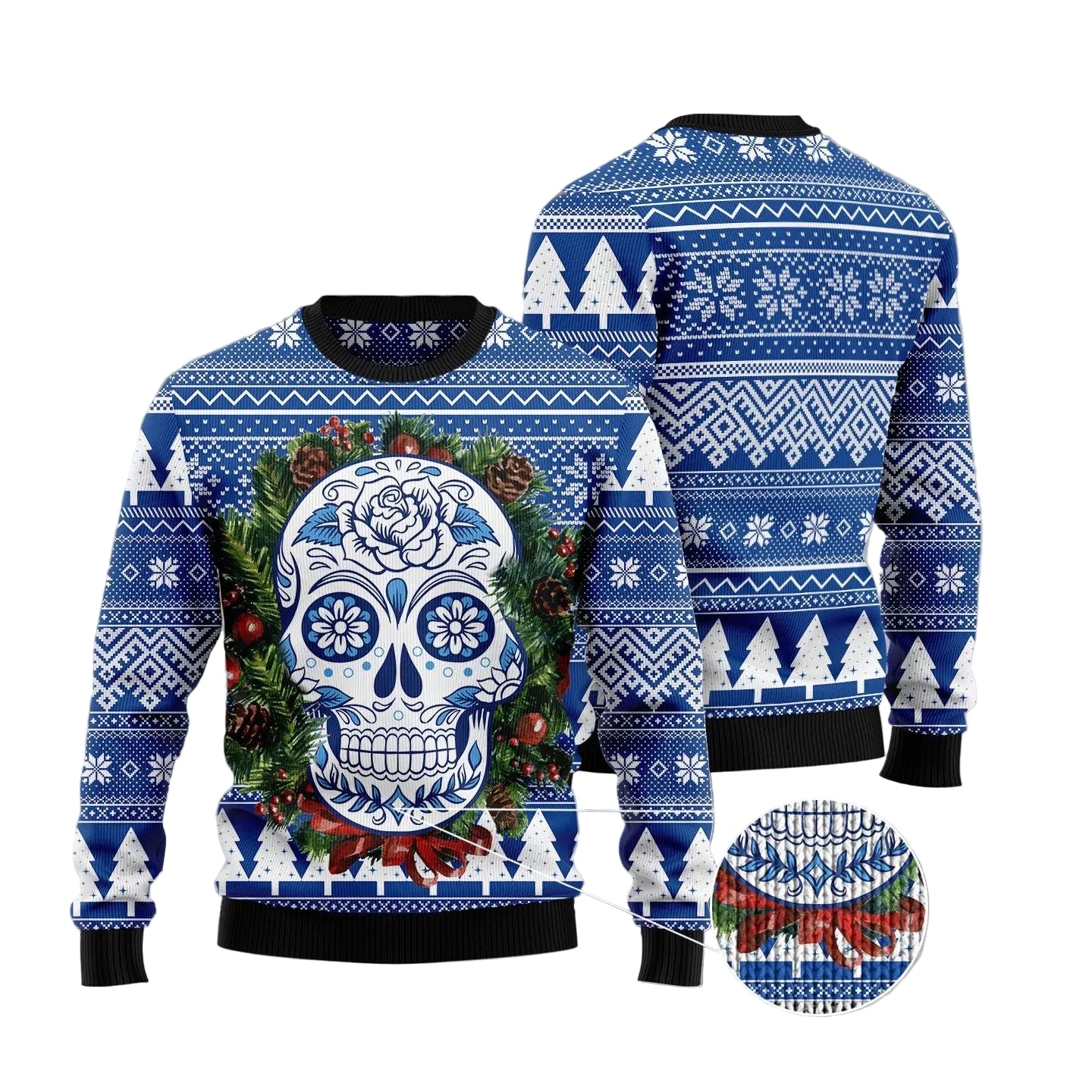Sugar Skull Christmas Ugly Christmas Sweater, Colorful Skull Holiday Pullover, Christmas Party Outfit for Adults