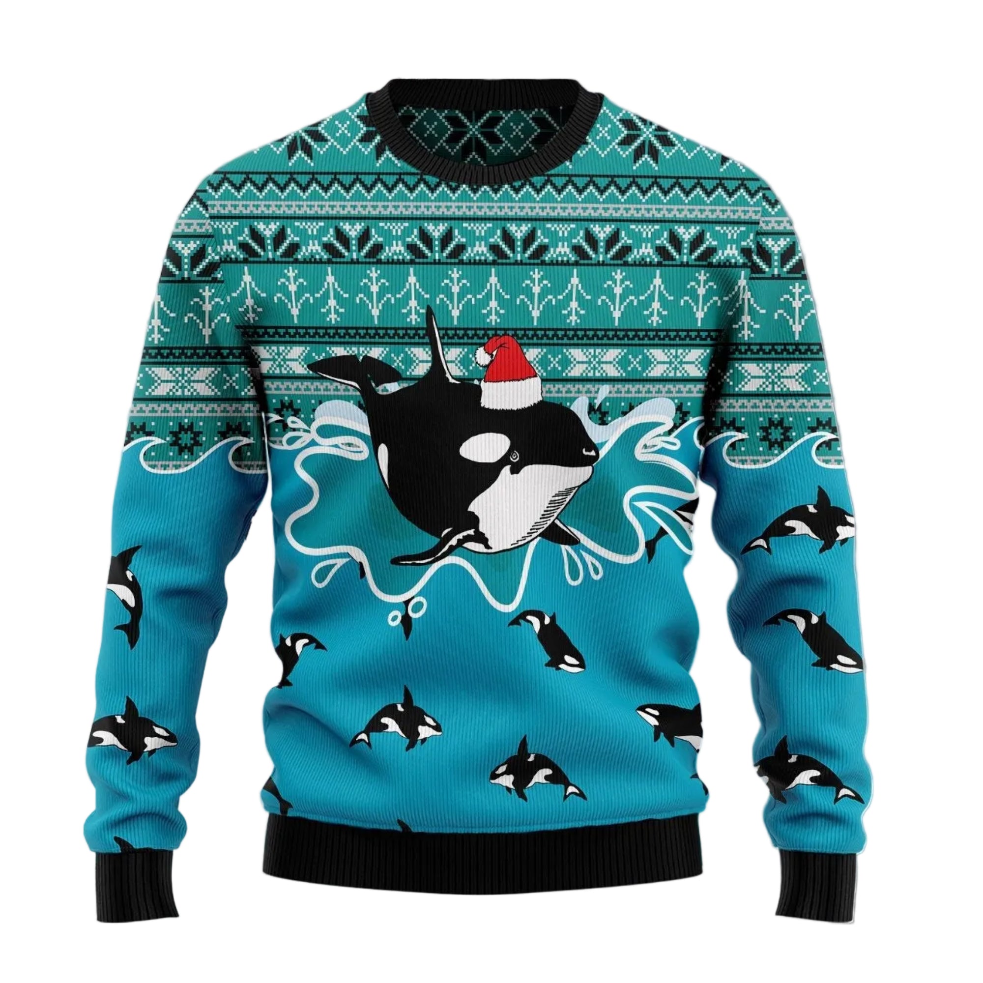 Whale Santa Claus Ugly Christmas Sweater, Ocean Animal Holiday Pullover for Whale Lovers and Festive Winter Parties