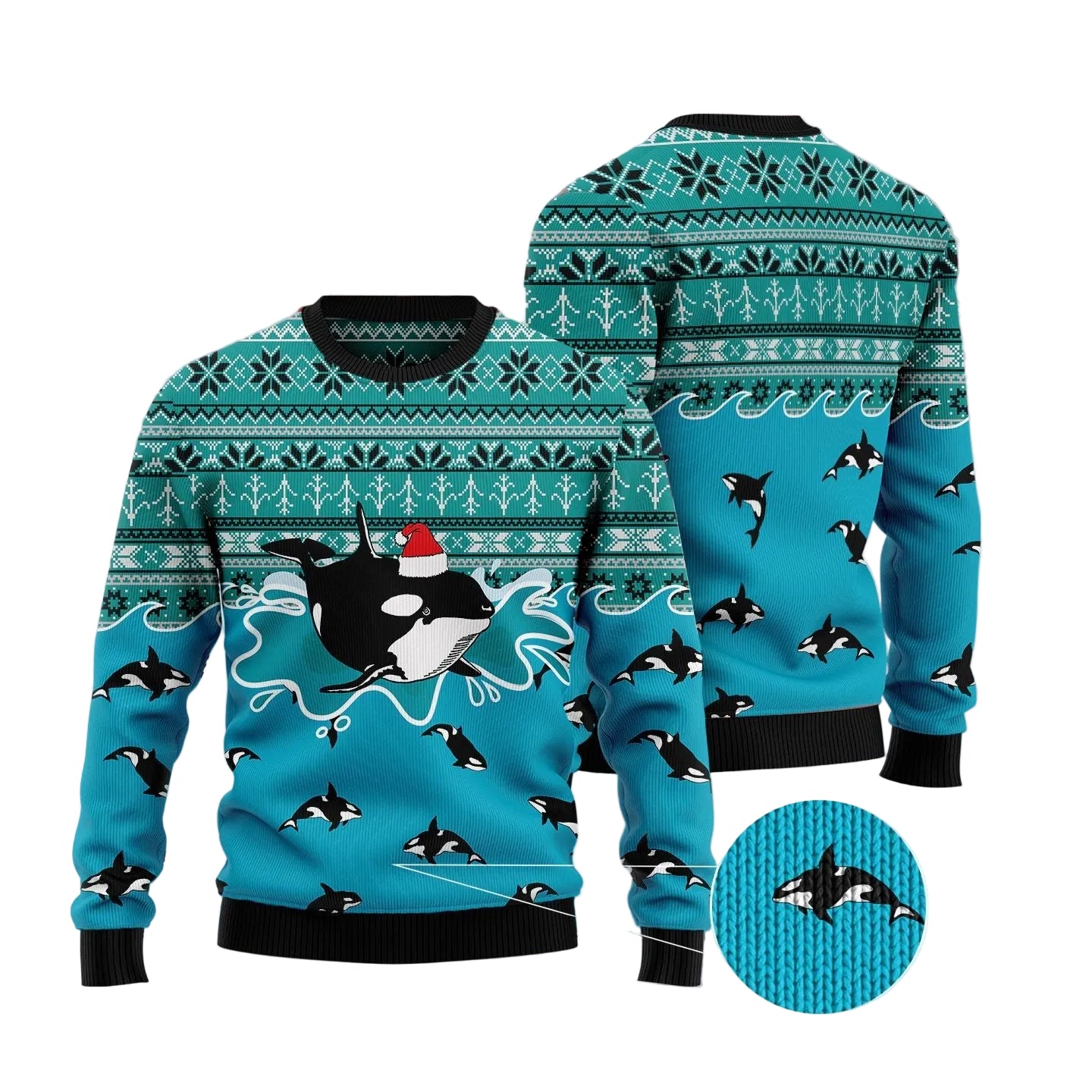 Whale Santa Claus Ugly Christmas Sweater, Ocean Animal Holiday Pullover for Whale Lovers and Festive Winter Parties