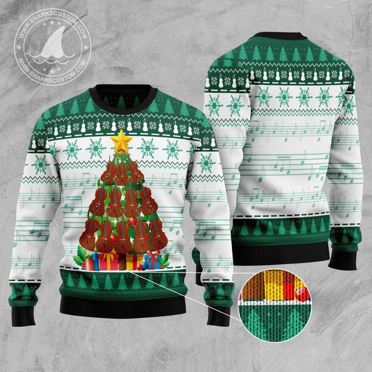 Cello Pine Tree Ugly Christmas Sweater | Holiday Gift for Music Lovers | Plus Size Party Outfit for Music Lovers