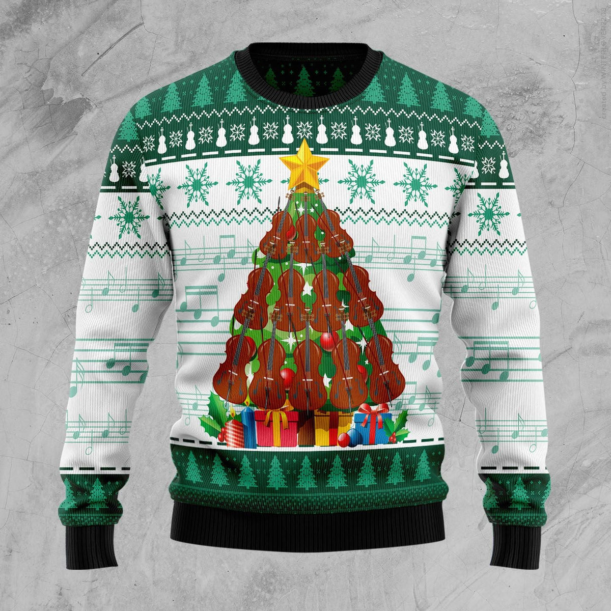 Cello Pine Tree Ugly Christmas Sweater | Holiday Gift for Music Lovers | Plus Size Party Outfit for Music Lovers