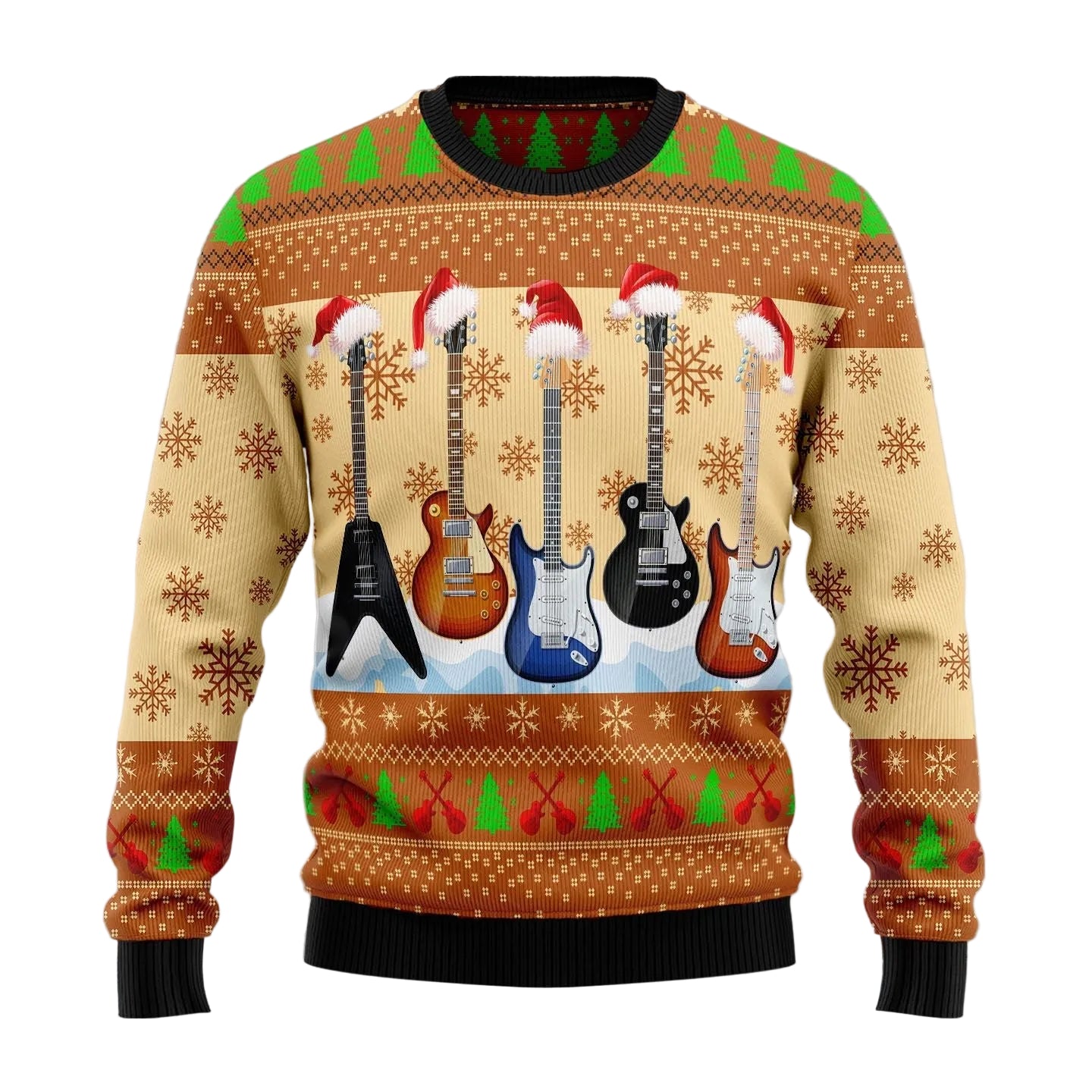 Guitar Xmas Ugly Christmas Sweater, Festive Guitar Music Holiday Design Holiday Gift for Guitarists and Music Lovers