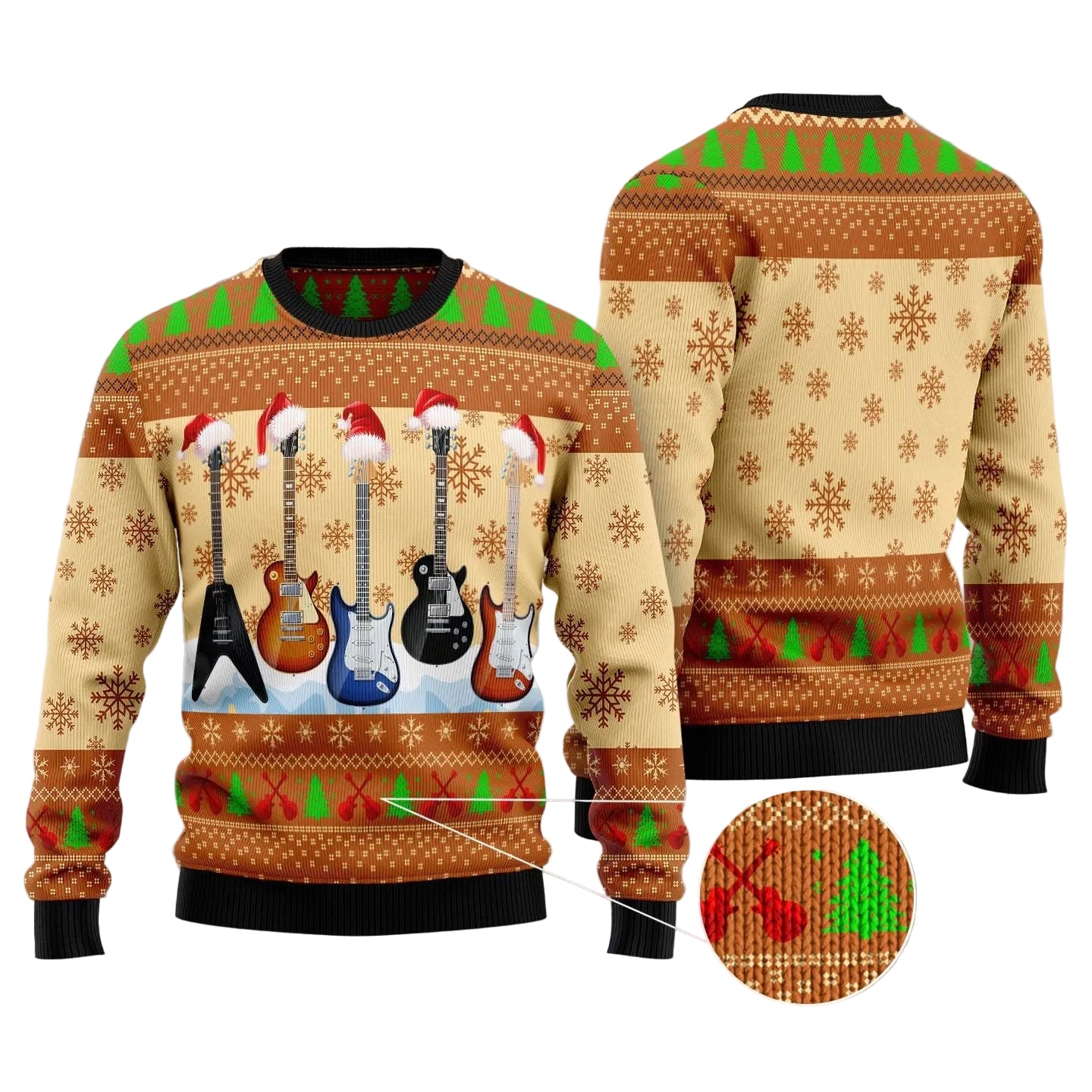 Guitar Xmas Ugly Christmas Sweater, Festive Guitar Music Holiday Design Holiday Gift for Guitarists and Music Lovers