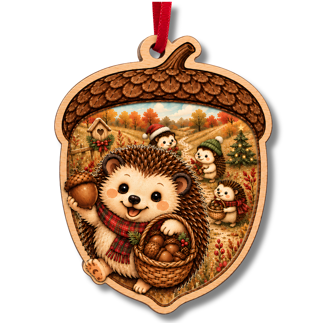 Hedgehog Ornament, Wooden Christmas Tree Decoration, Holiday Gift for Fans, Christmas Ornament, Xmas Tree Decor