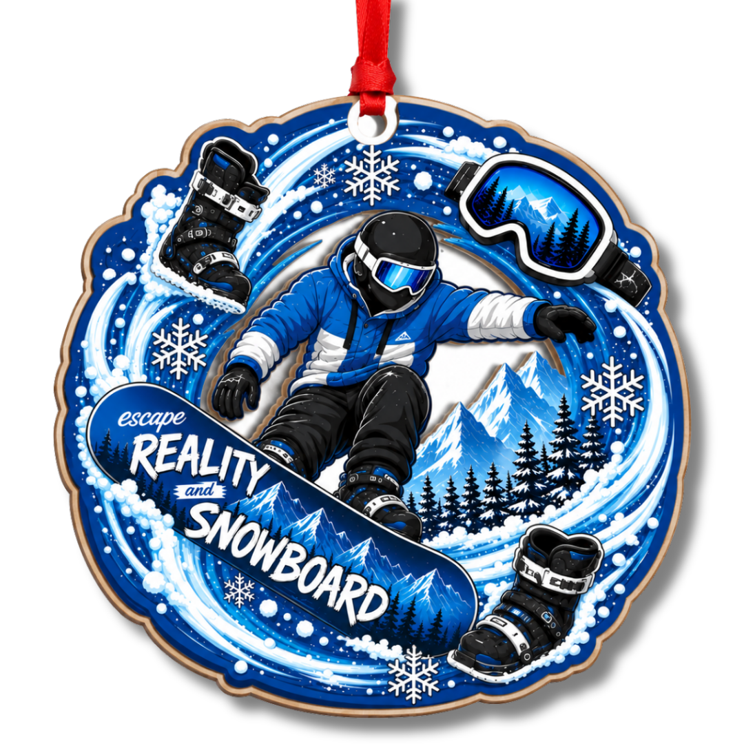 Snowboard Ornament, 2 Layer Wood and Acrylic, Christmas Tree Decoration, Holiday Gift, Christmas Ornament