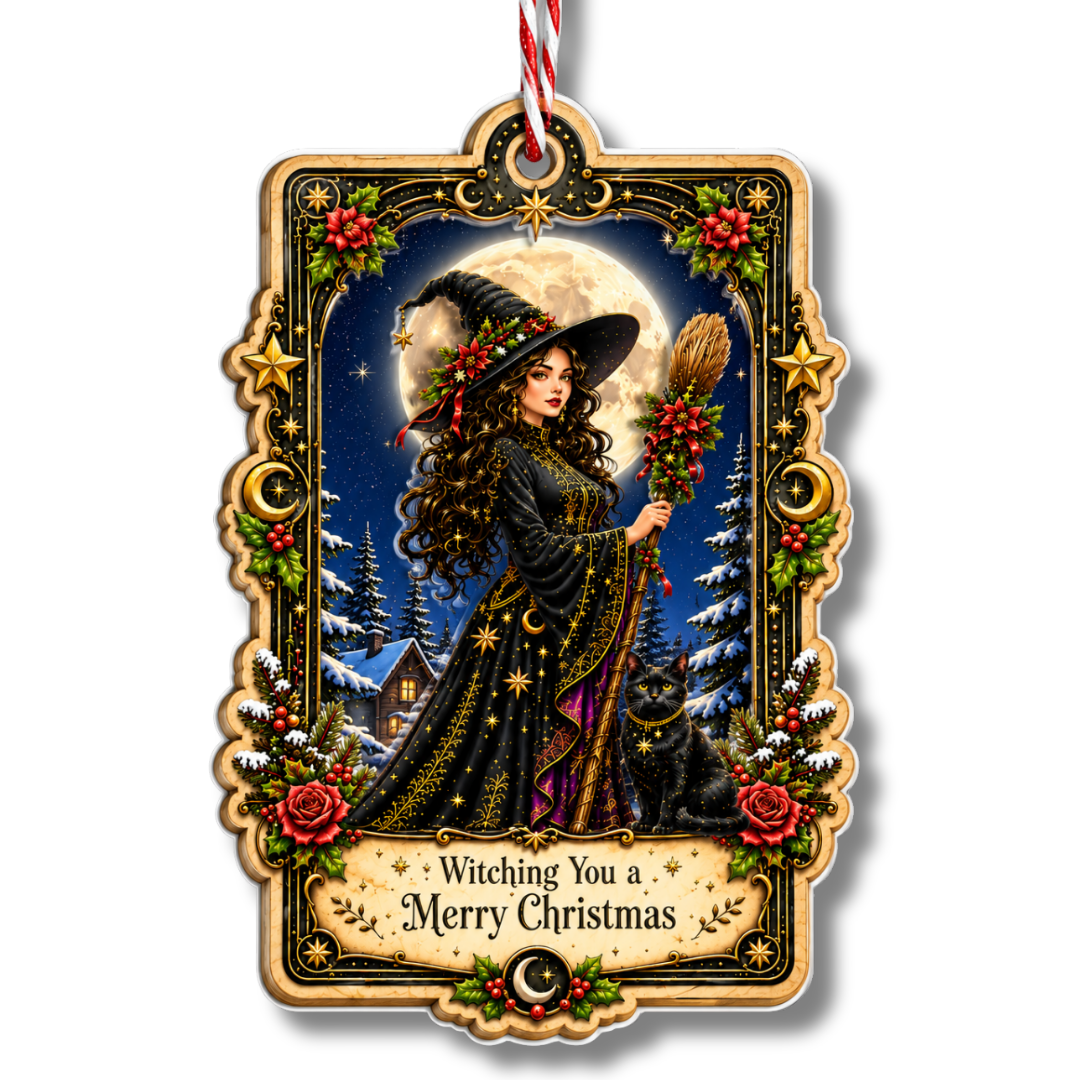 Witchy Christmas Ornaments, 2 Layer Wood and Acrylic, Christmas Tree Decoration, Holiday Gift, Xmas Tree Decor