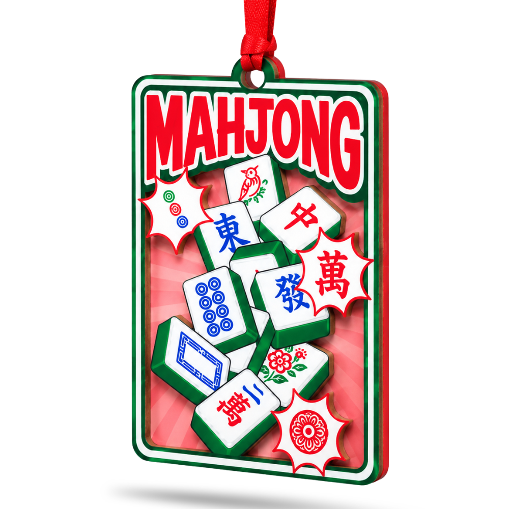 Mahjong Christmas Ornament, Wood & Acrylic Christmas Tree Decoration, Holiday Gift for Collectors & Holiday Decor Lovers