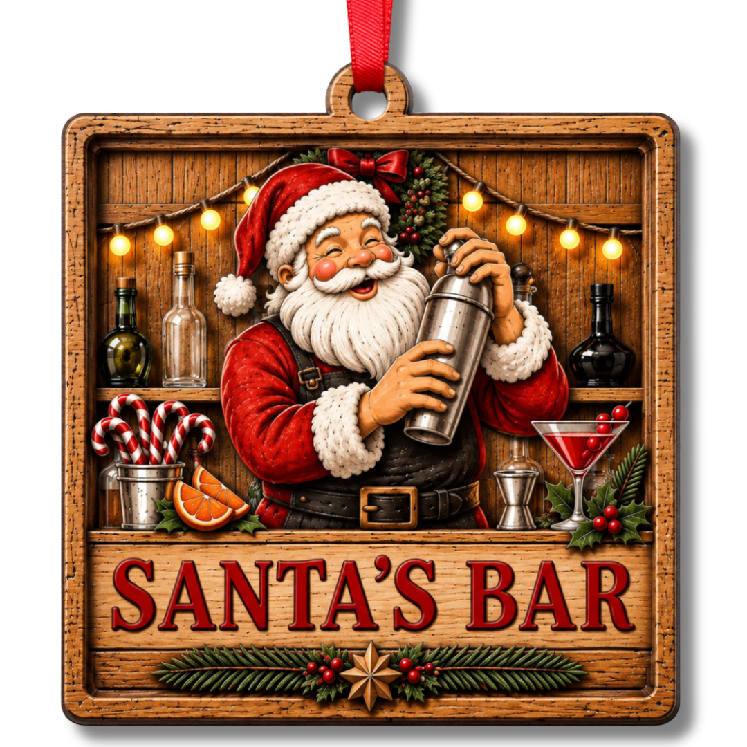 Bartender Ornament, 2 Layer Wood and Acrylic, Christmas Tree Decoration, Holiday Gift, Christmas Ornament