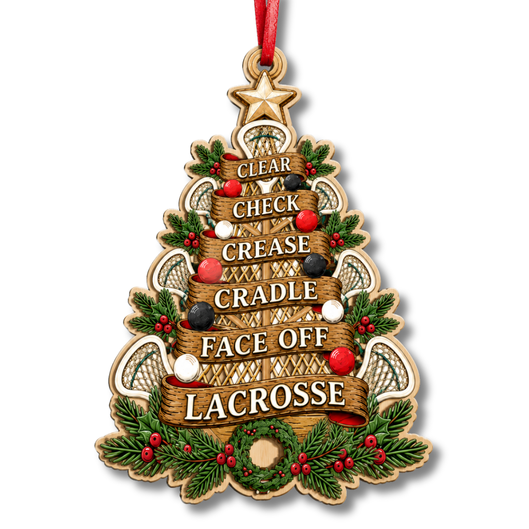 Lacrosse Ornament, 2 Layer Wood and Acrylic, Christmas Tree Decoration, Holiday Gift, Christmas Ornament