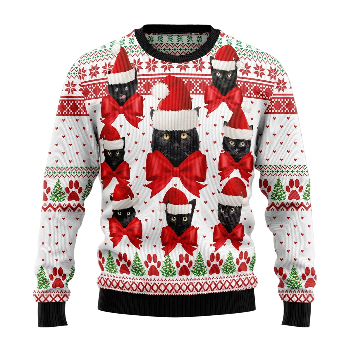 Black Cat Ball Ugly Christmas Sweater, Black Cat with Christmas Ornament Design, Holiday Sweater for Adults