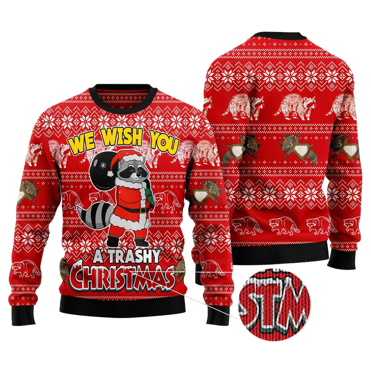 Raccoon We Wish You a Trashy Christmas Ugly Christmas Sweater, Unisex Holiday Party Outfit for Raccoon Lovers