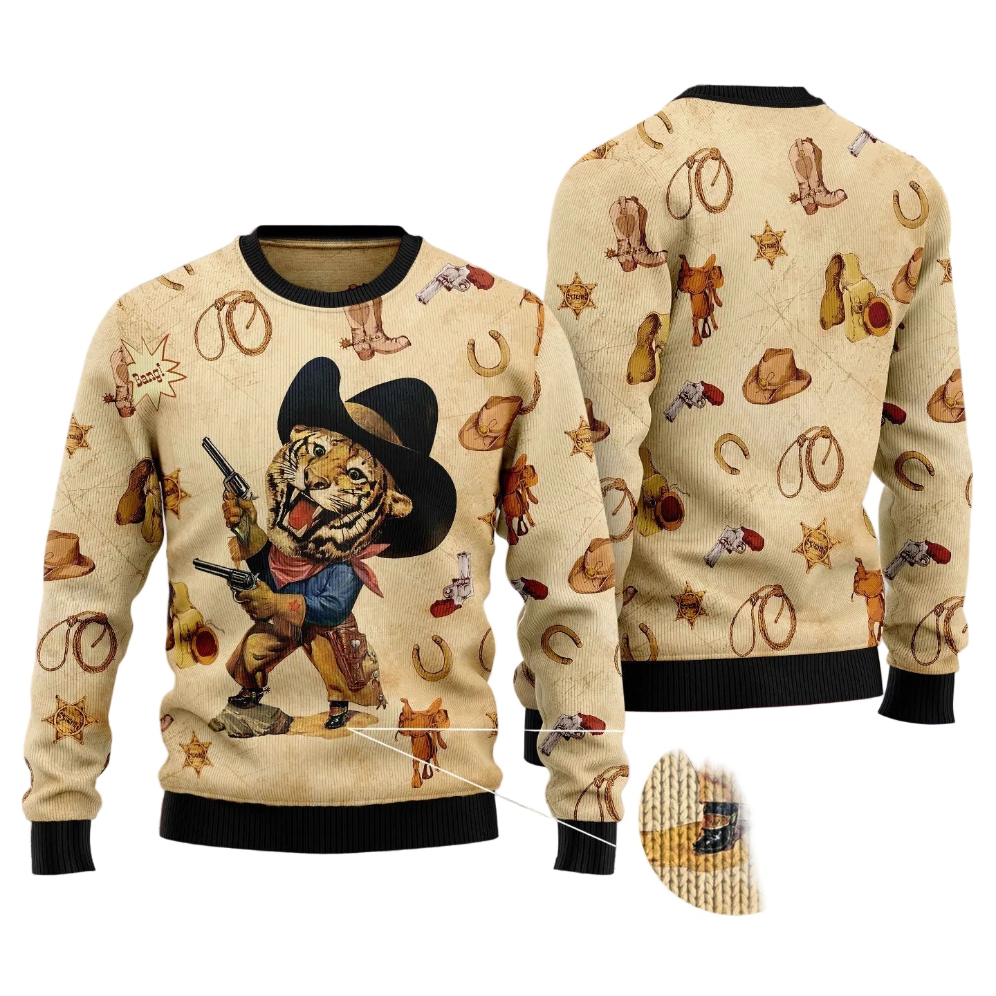 Cowboy Tiger Christmas Ugly Christmas Sweater, Unisex Holiday Party Outfit, Fun Gift for Cowboy and Tiger Fans