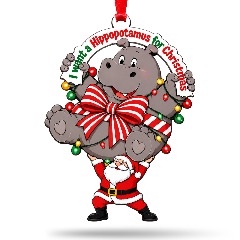 Hippo Christmas Ornament, Wood Christmas Tree Decoration, Holiday Gift for Hippo Lovers for Christmas