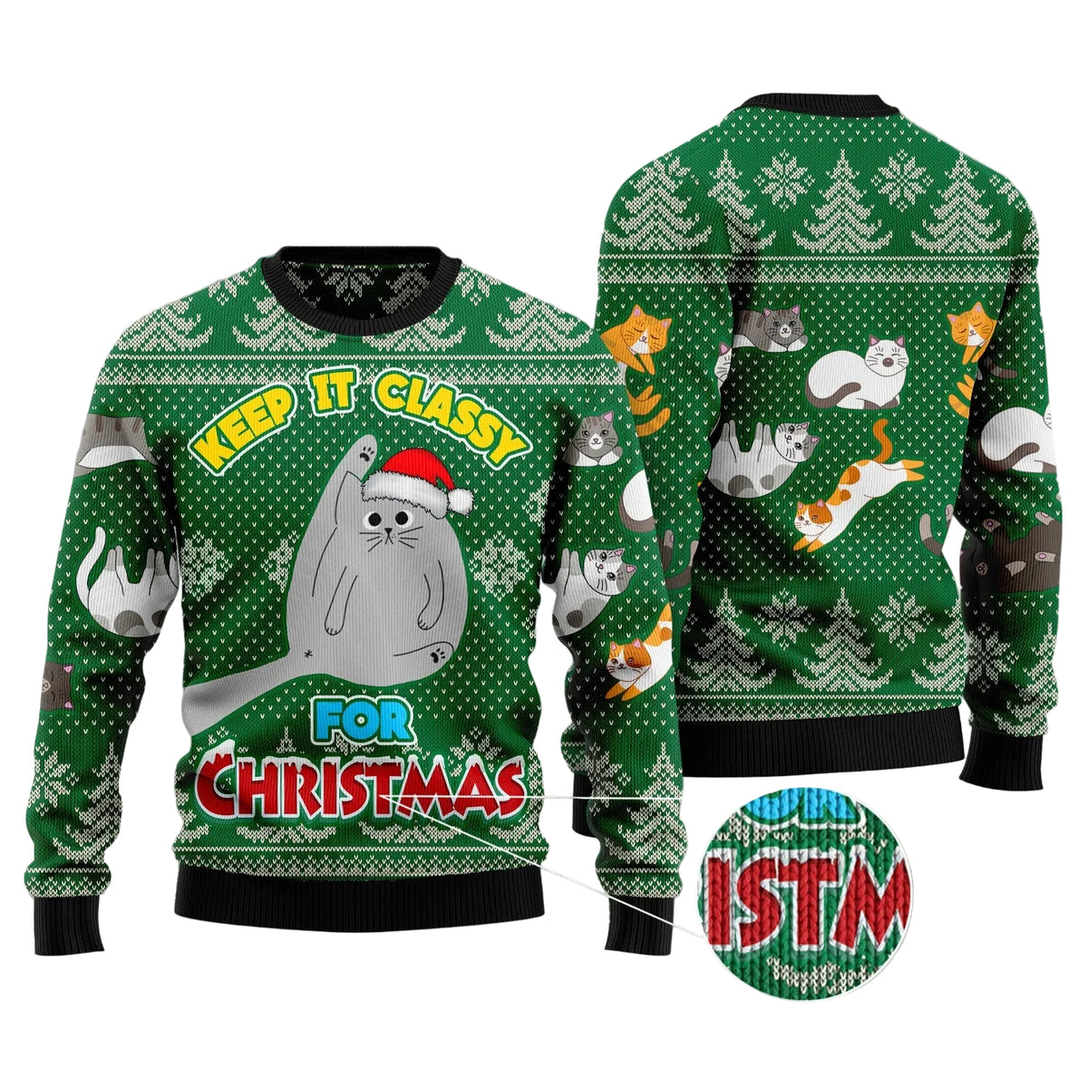 Cat Keep It Classy for Christmas Ugly Christmas Sweater, Funny Holiday Pullover for Cat Moms, Cat Dads and Cat Lovers