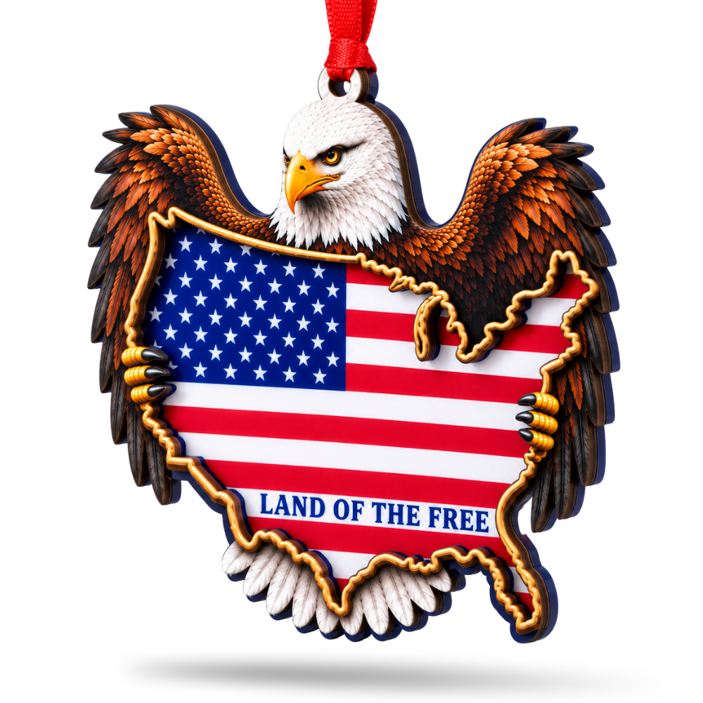 American Flag Christmas Ornament for Tree, Wood & Acrylic Hanging Decor, Xmas Gift for Collectors & Holiday Decor Lovers