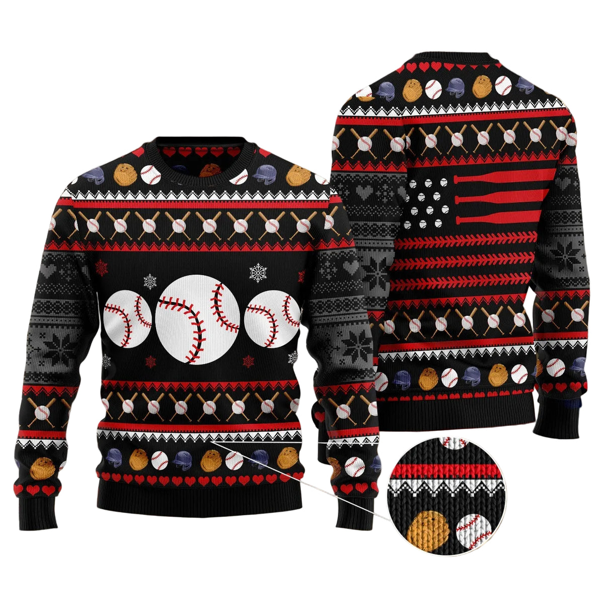 Baseball Balls Holiday Ugly Christmas Sweater, Baseball Print Art Holiday Pullover for Baseball Players and Coaches