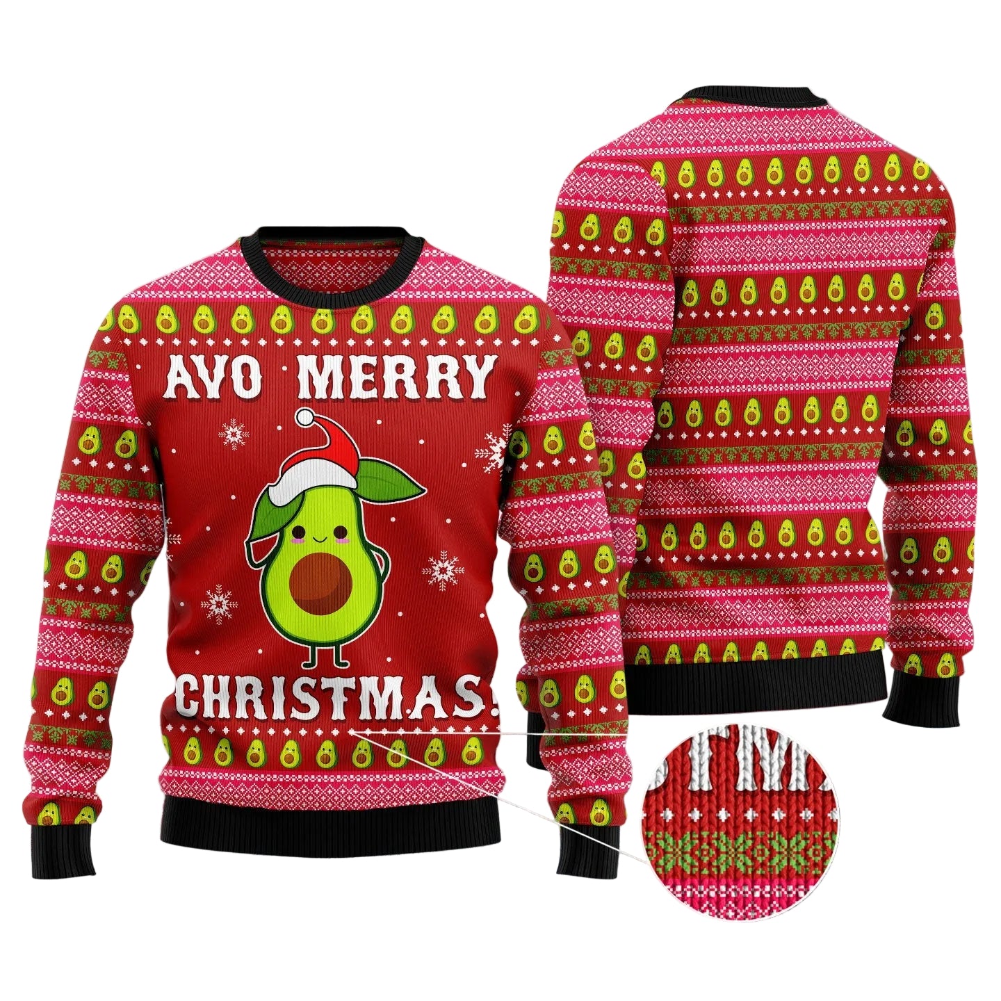 Avo Merry Christmas Ugly Christmas Sweater, Holiday Party Pullover for Men and Women, Gift for Avocado Lovers