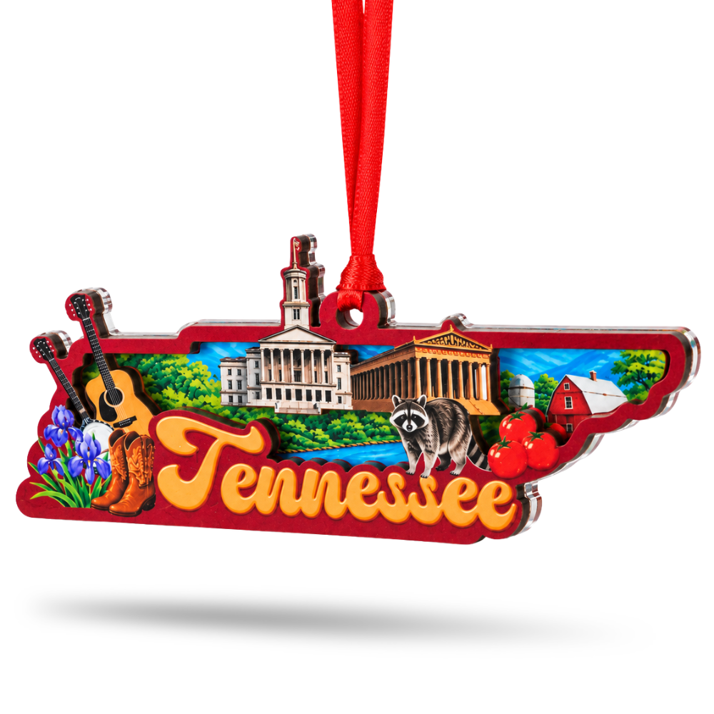 Tennessee State Christmas Ornament, Wood & Acrylic Tree Decoration, Gift for Christmas and Holiday Decor Lovers