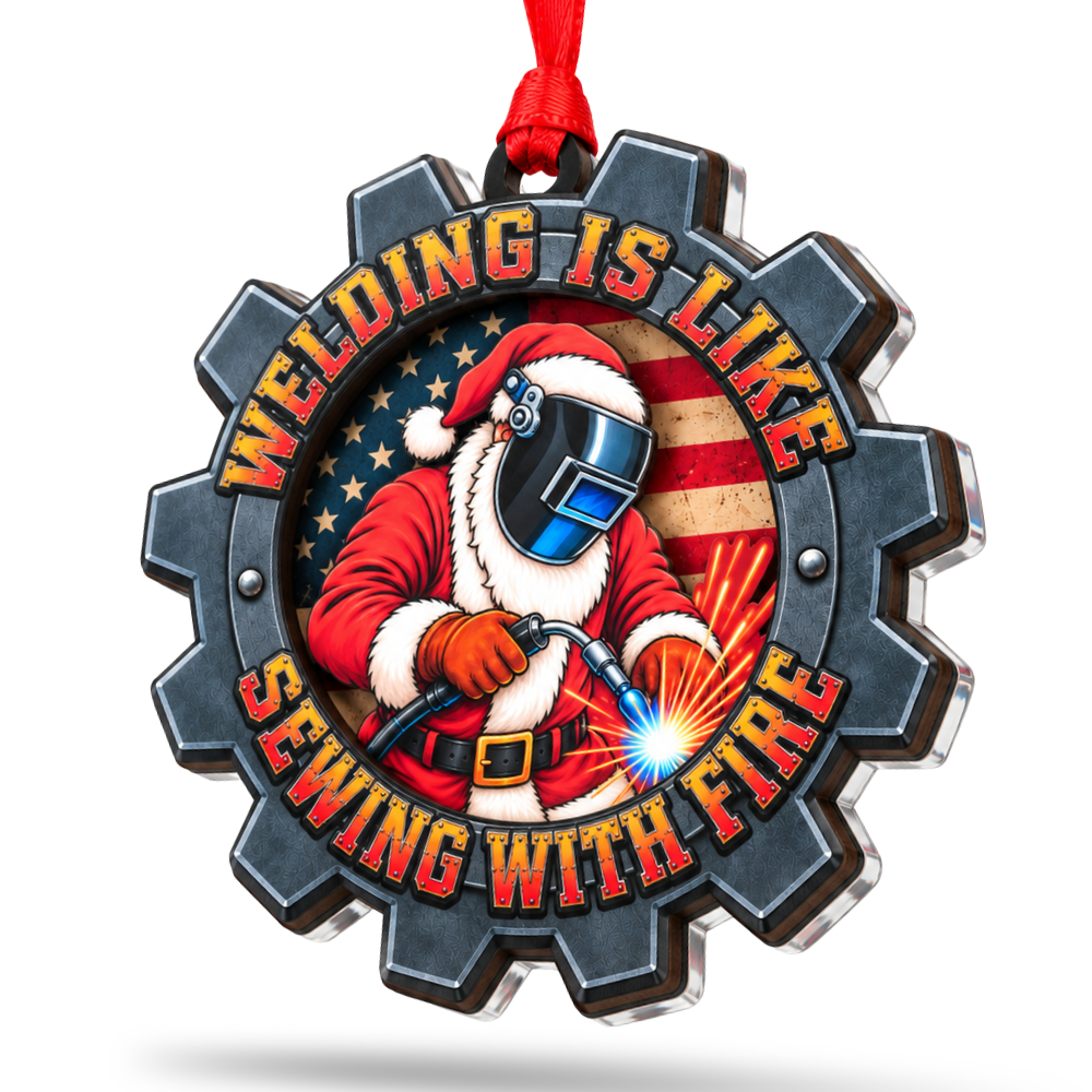 Welder Welding Christmas Ornament, Wood & Acrylic Tree Decoration, Gift for Christmas and Holiday Decor Lovers