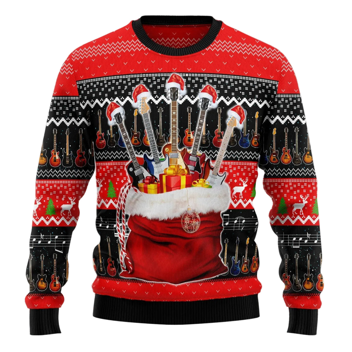 Guitar Christmas Ugly Christmas Sweater, Unisex Holiday Party Outfit, Xmas Gift for Guitarists and Music Lovers