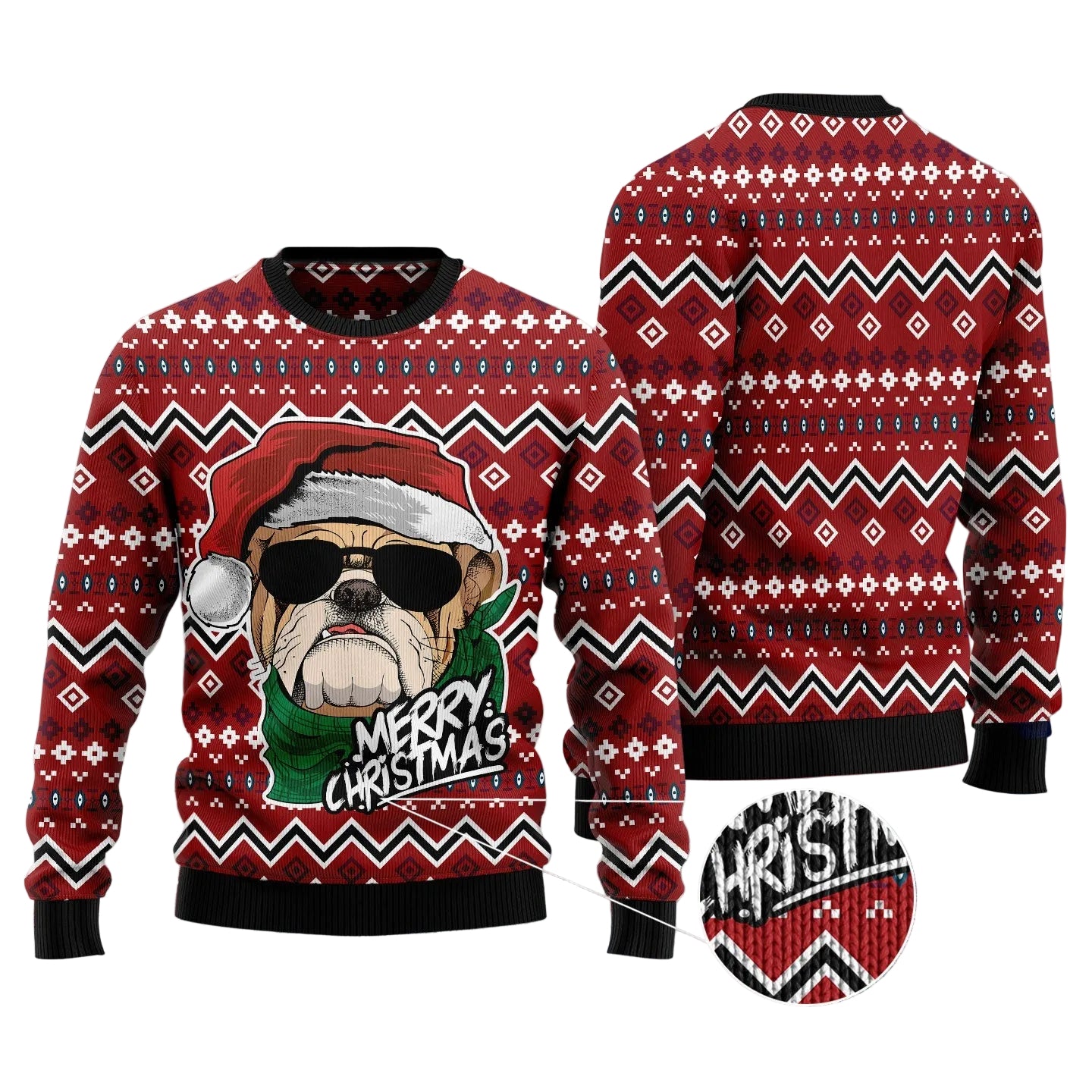 Bulldog Merry Christmas Ugly Christmas Sweater, Dog Lover Holiday Party Outfit for Men and Women, Bulldog Gift