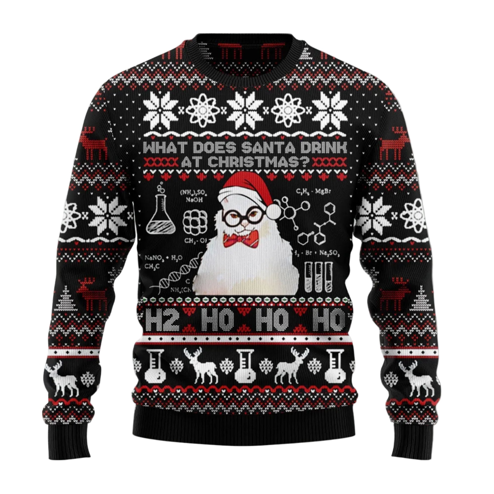 What Does Santa Drink at Christmas Ugly Christmas Sweater, Funny Santa Holiday Party Outfit and Gift for Adults