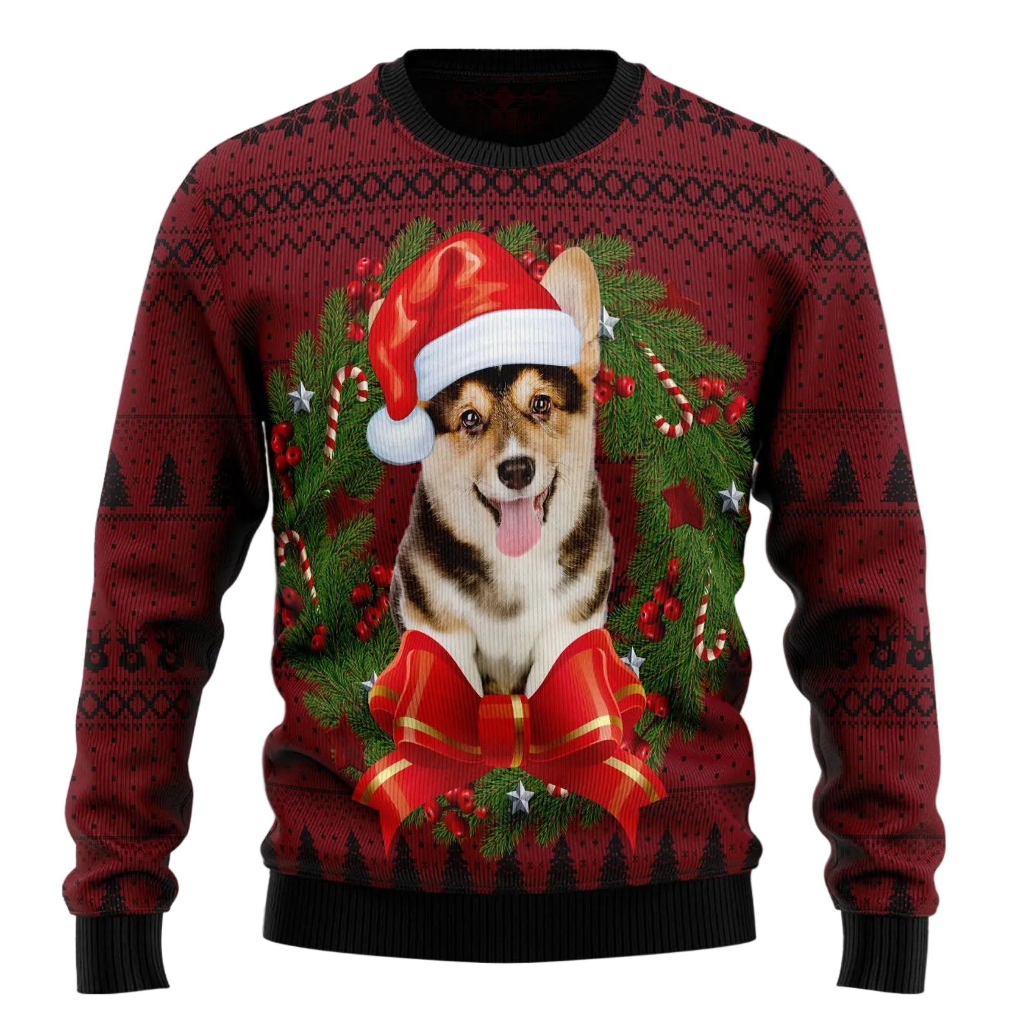 Corgi Christmas Wreath Ugly Christmas Sweater for Men and Women, Xmas Party Outfit, Gift for Corgi Dog Lovers