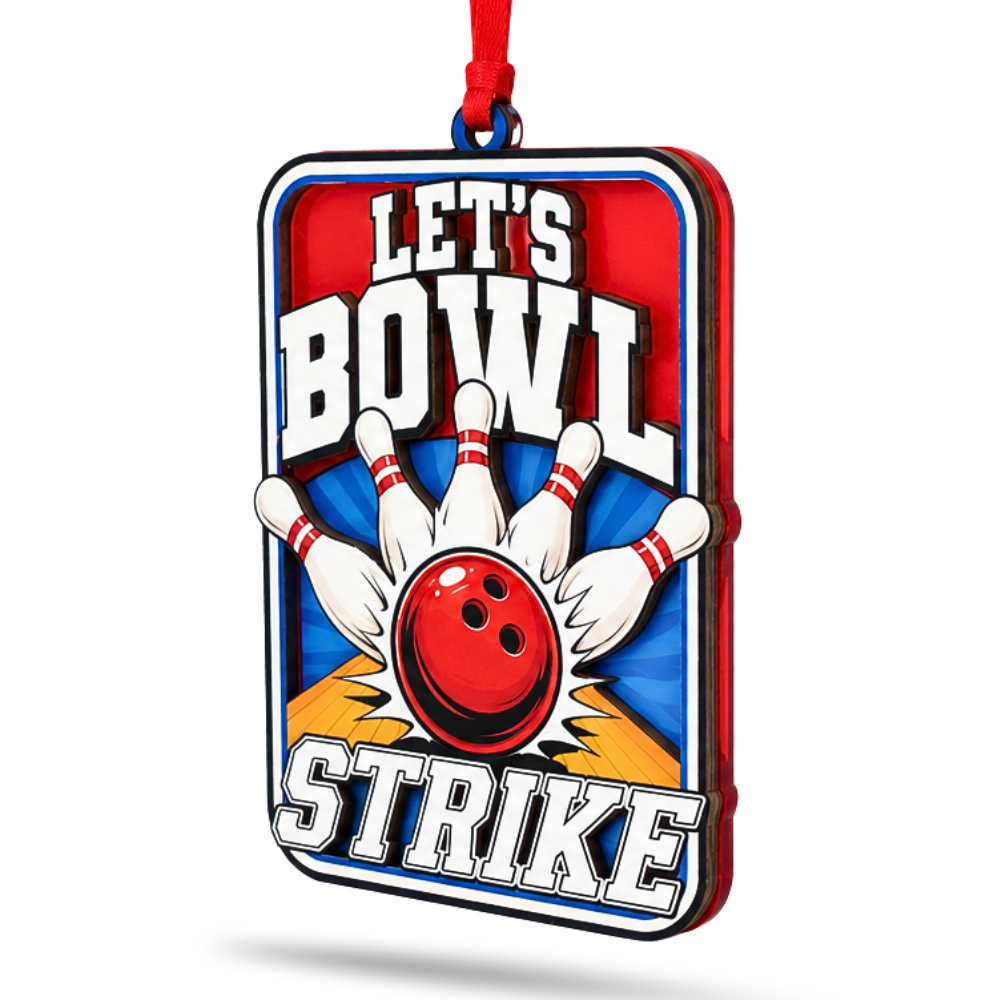 Bowling Christmas Ornament, Wood & Acrylic Christmas Tree Decoration, Holiday Gift for Collectors & Holiday Decor Lovers
