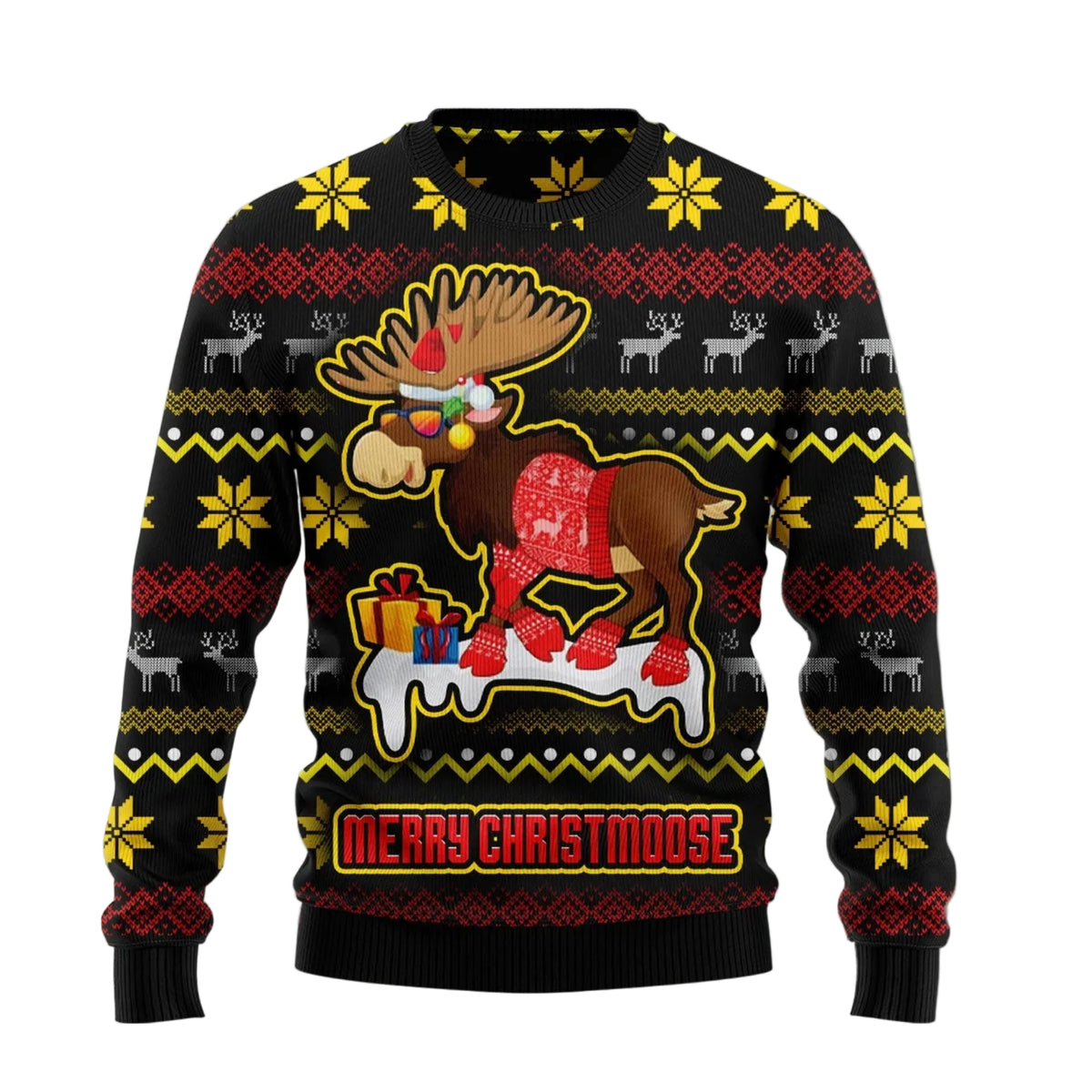 Christmas Moose Ugly Christmas Sweater, Moose Wildlife Lover Holiday Party Pullover and Christmas Gift for All