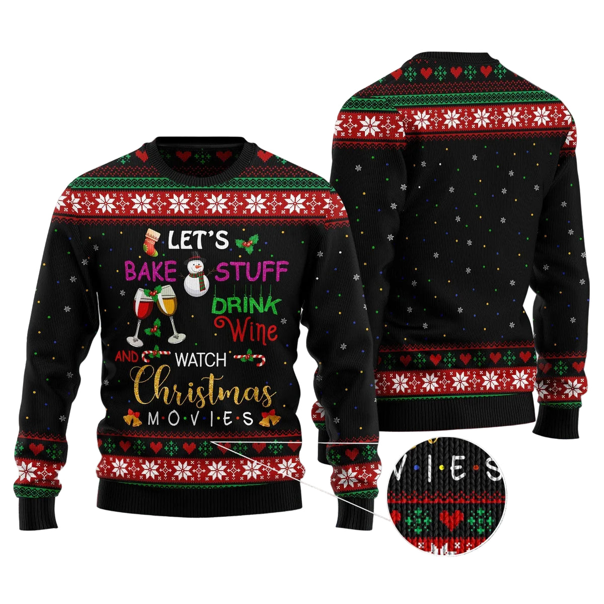 Drink Wine and Watch Christmas Movies Ugly Christmas Sweater, Unisex Holiday Party Outfit for Wine and Movie Lovers