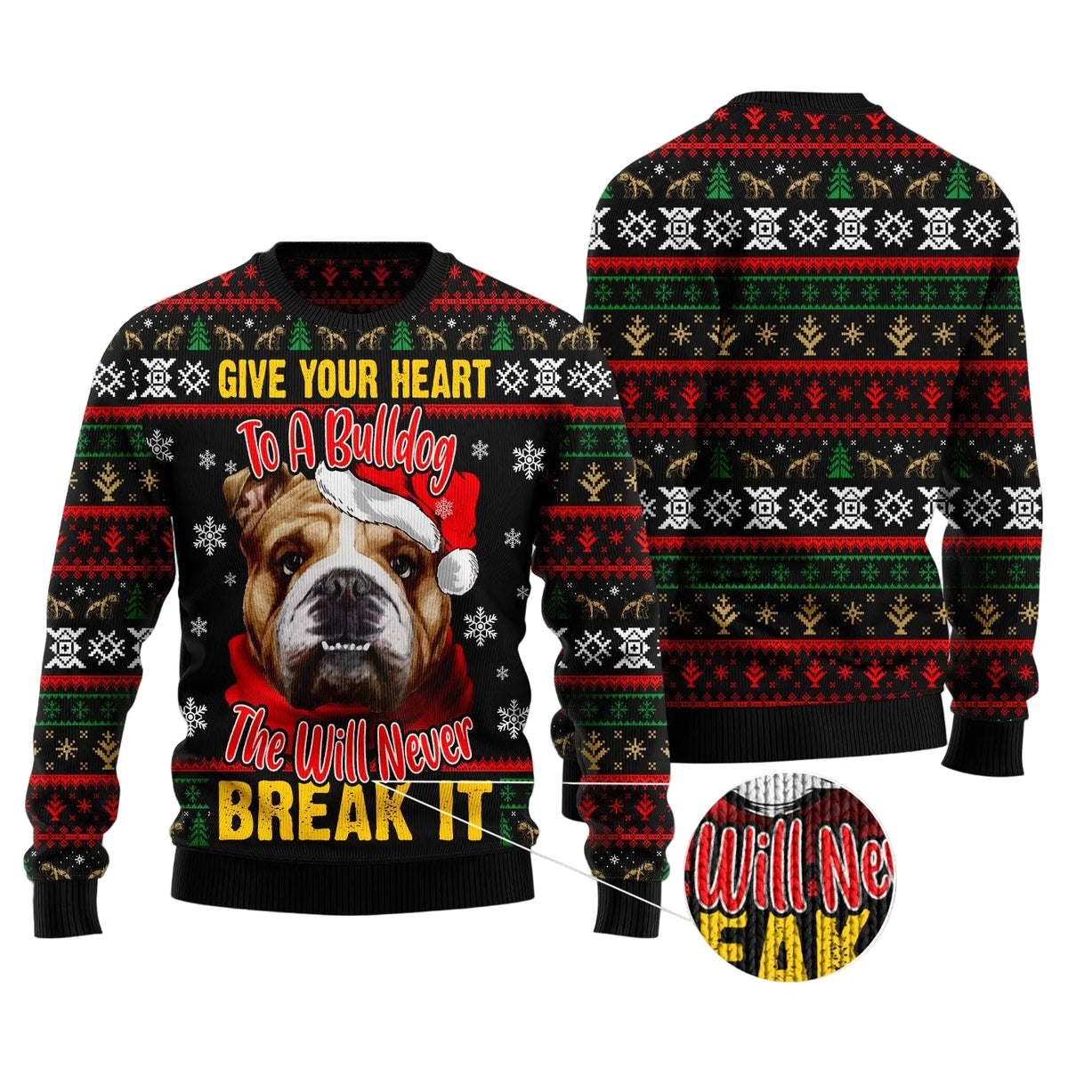Give Your Heart Bulldog Ugly Christmas Sweater | Unisex Holiday Party Outfit | Fun Holiday Look for Men & Women