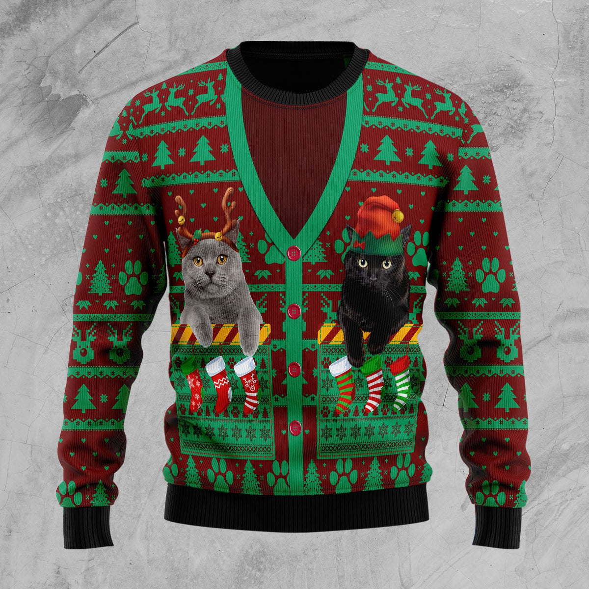 Cat Pocket Xmas Ugly Christmas Sweater | Festive Party Top for Cat Lovers | Fun Gift for Cat Lovers and Friends
