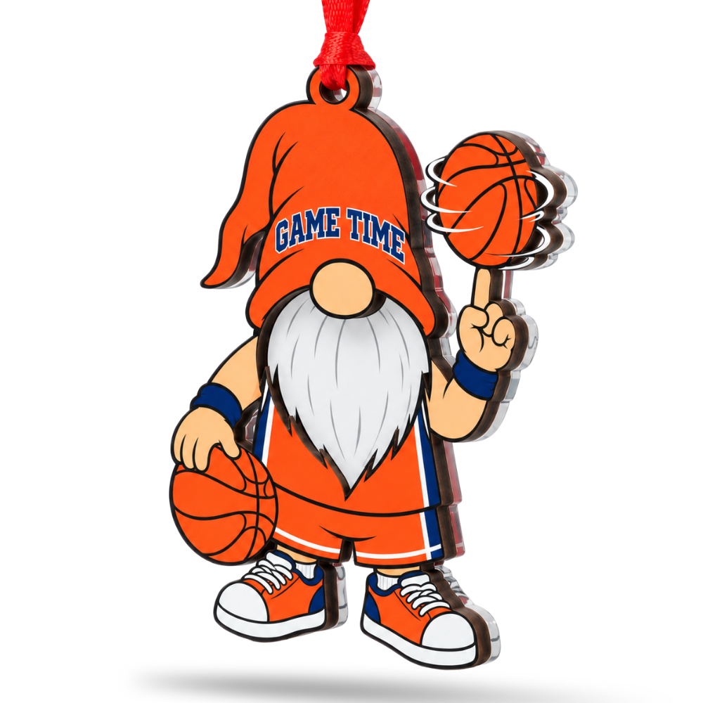 Basketball Christmas Ornament, Wood & Acrylic Christmas Tree Decoration, Holiday Gift for Basketball Lovers