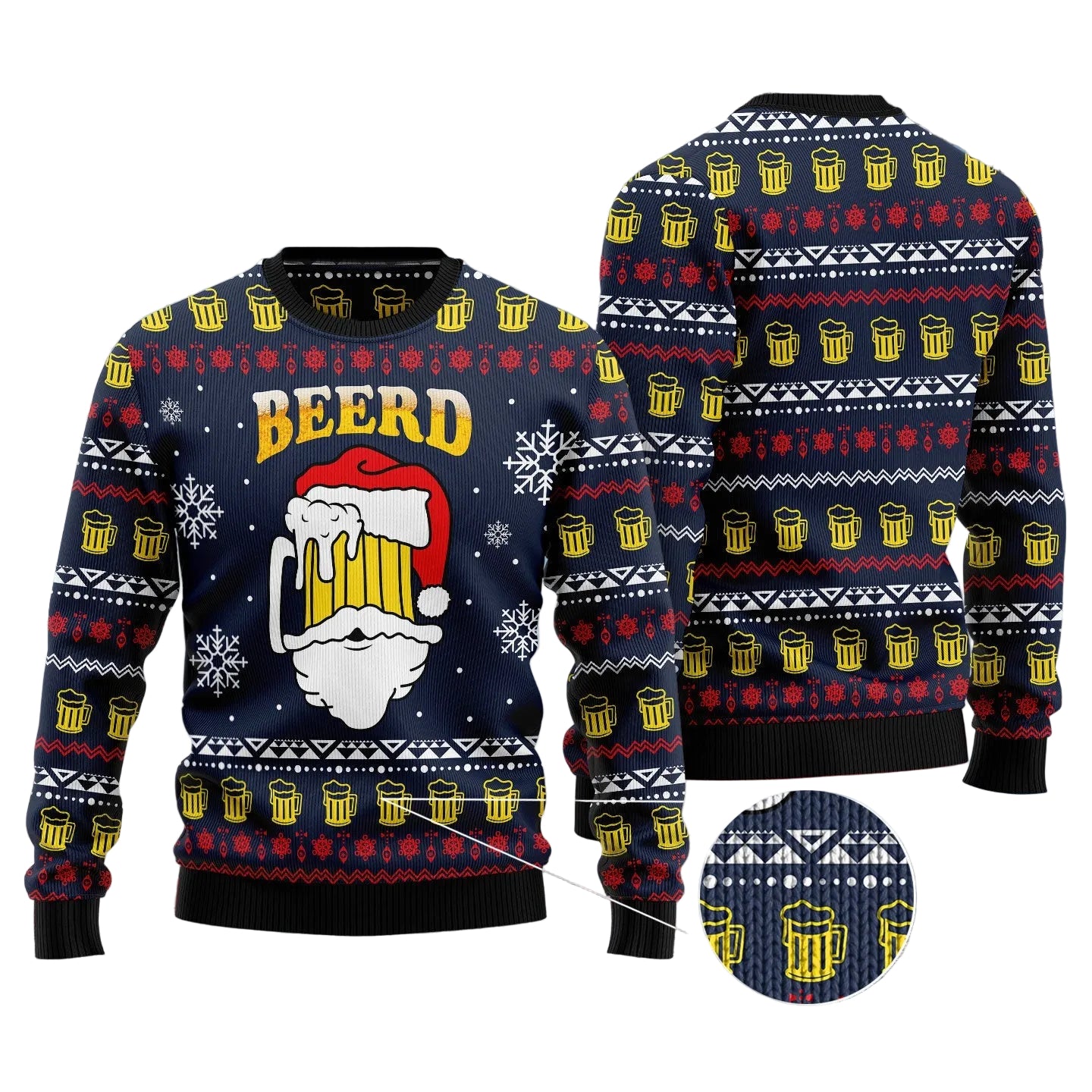 Santa Beerd Ugly Christmas Sweater, Funny Beer Lover Holiday Pullover for Adult Christmas Parties and Festive Gifts