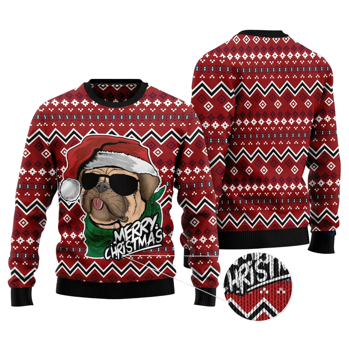 Pug Merry Christmas Ugly Christmas Sweater, Pug Dog Lover Holiday Outfit, Festive Xmas Party Pullover and Gift