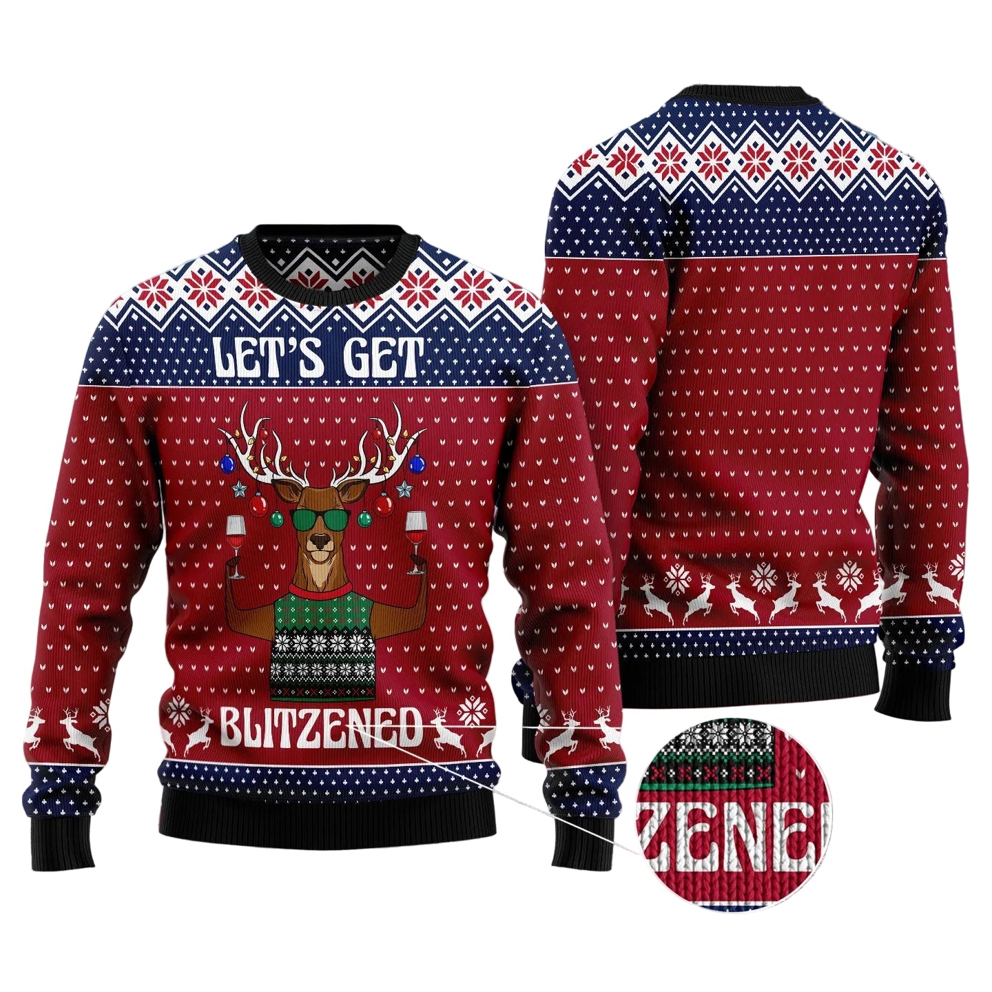 Let's Get Blitzened Ugly Christmas Sweater, Funny Adult Holiday Party Outfit for Men and Women, Festive Gift
