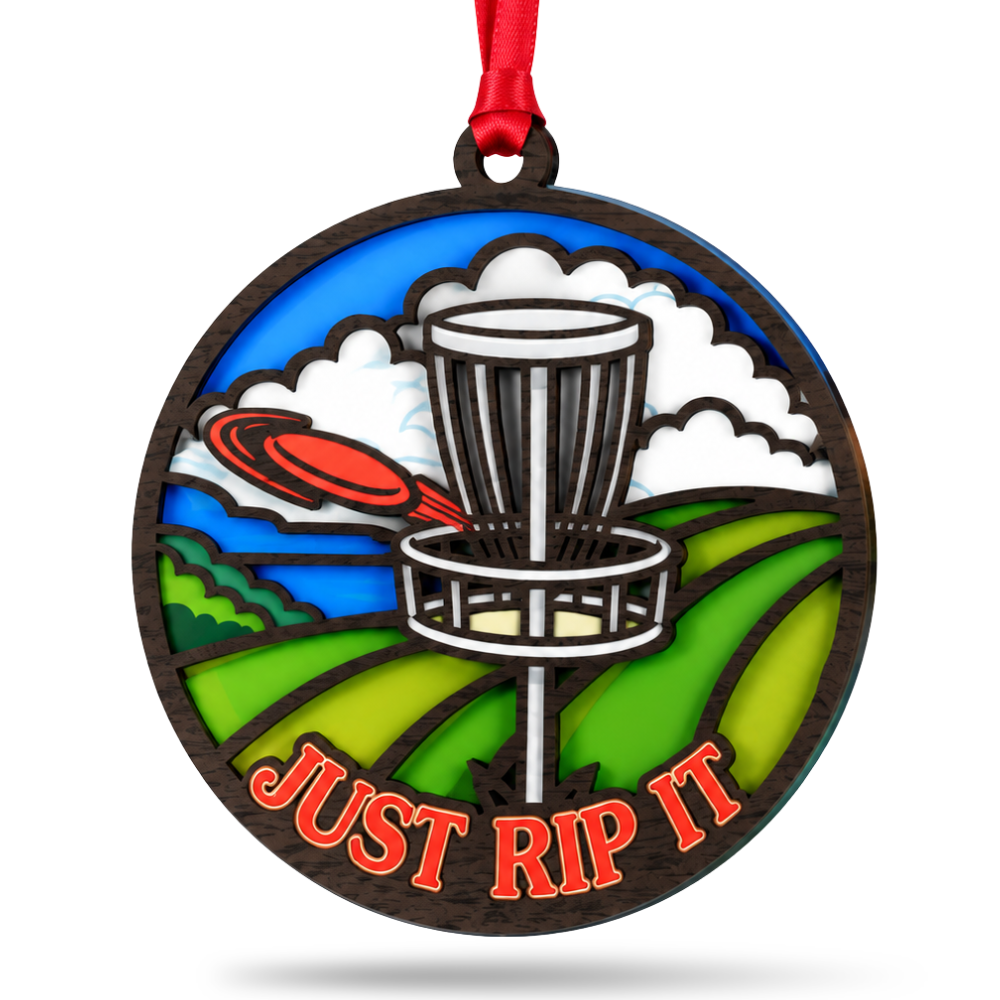Disc Golf Christmas Ornament, Wood & Acrylic Christmas Tree Decoration, Holiday Gift for Disc Golfers And Sports Lovers