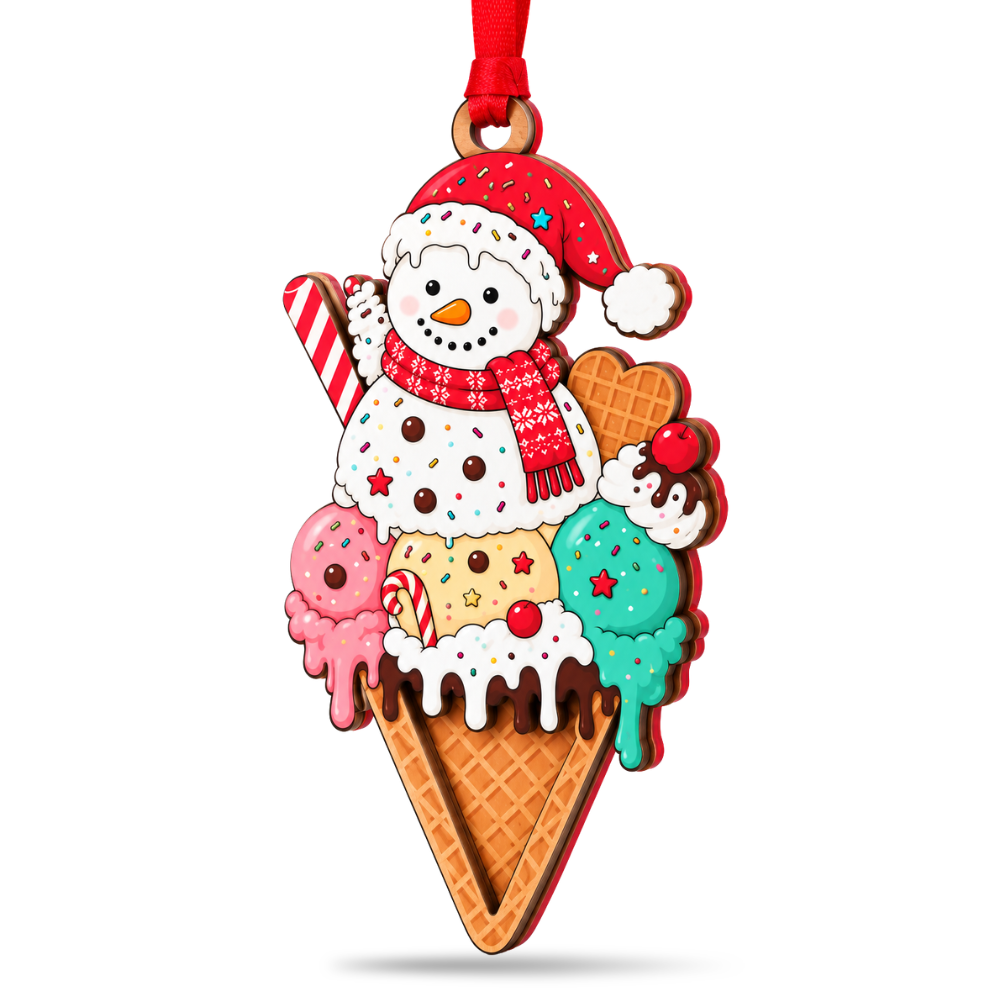 Ice Cream Christmas Ornament for Tree, Wood & Acrylic Hanging Decor, Xmas Gift for Collectors & Holiday Decor Lovers