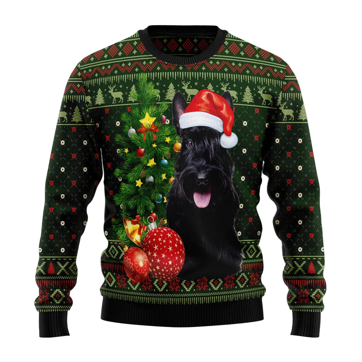 Cute Scottish Terrier Christmas Ugly Christmas Sweater, Festive Scottie Dog Holiday Pullover for Pet Owners
