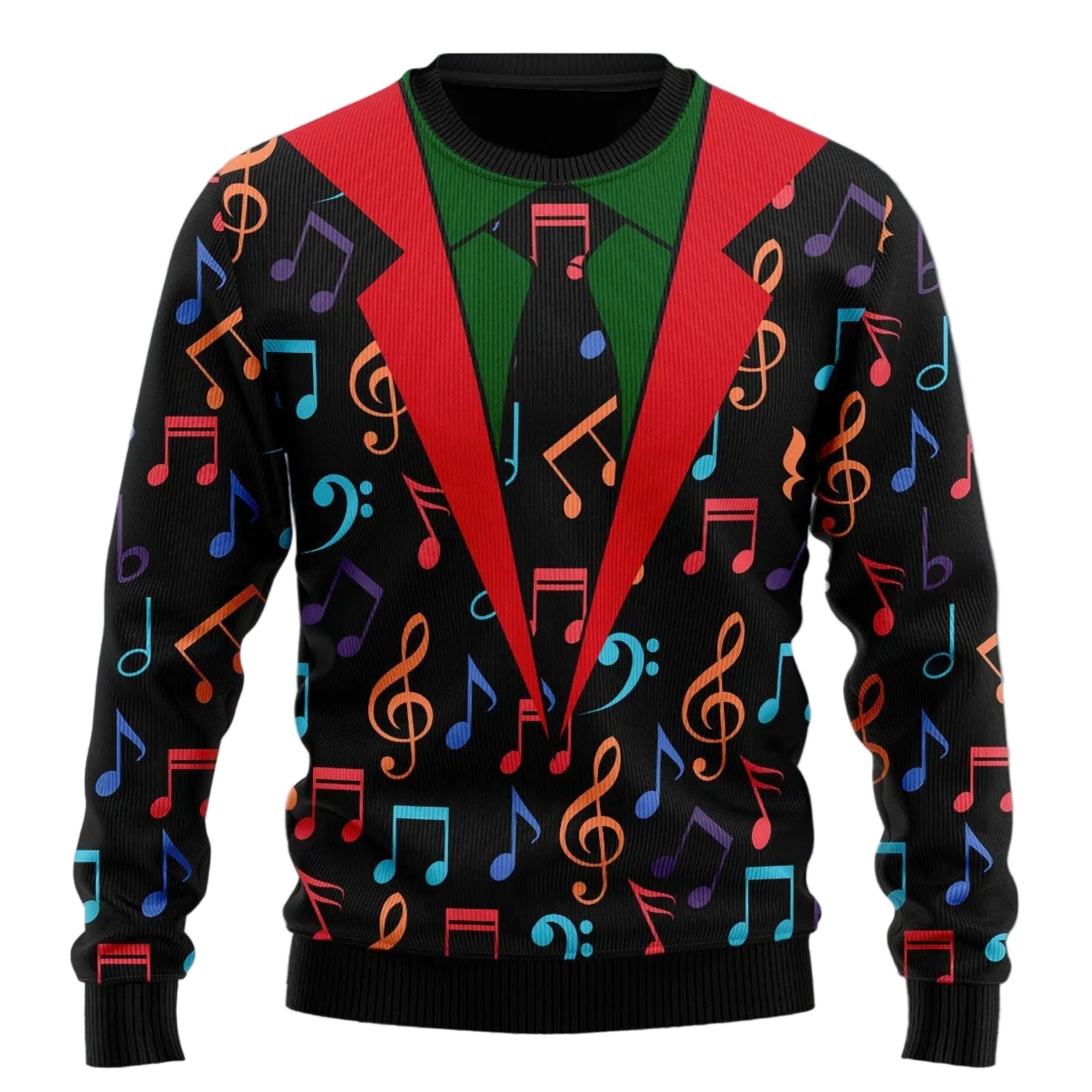 Colorful Music Notes Ugly Christmas Sweater, Musical Holiday Pullover, Holiday Gatherings and Family Photos