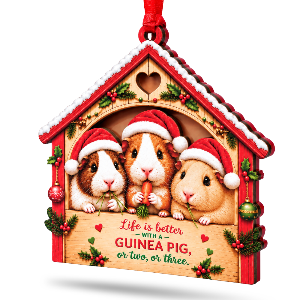 Guinea Pig Christmas Ornament for Tree, Wood & Acrylic Hanging Decor, Xmas Gift for Collectors & Holiday Decor Lovers