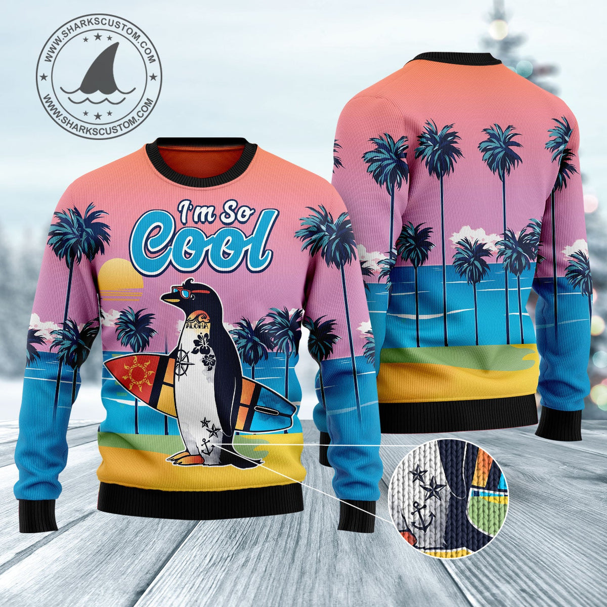Penguin I'm So Cool Ugly Christmas Sweater | Unisex Holiday Party Outfit | Festive Party Top for Penguin Lovers