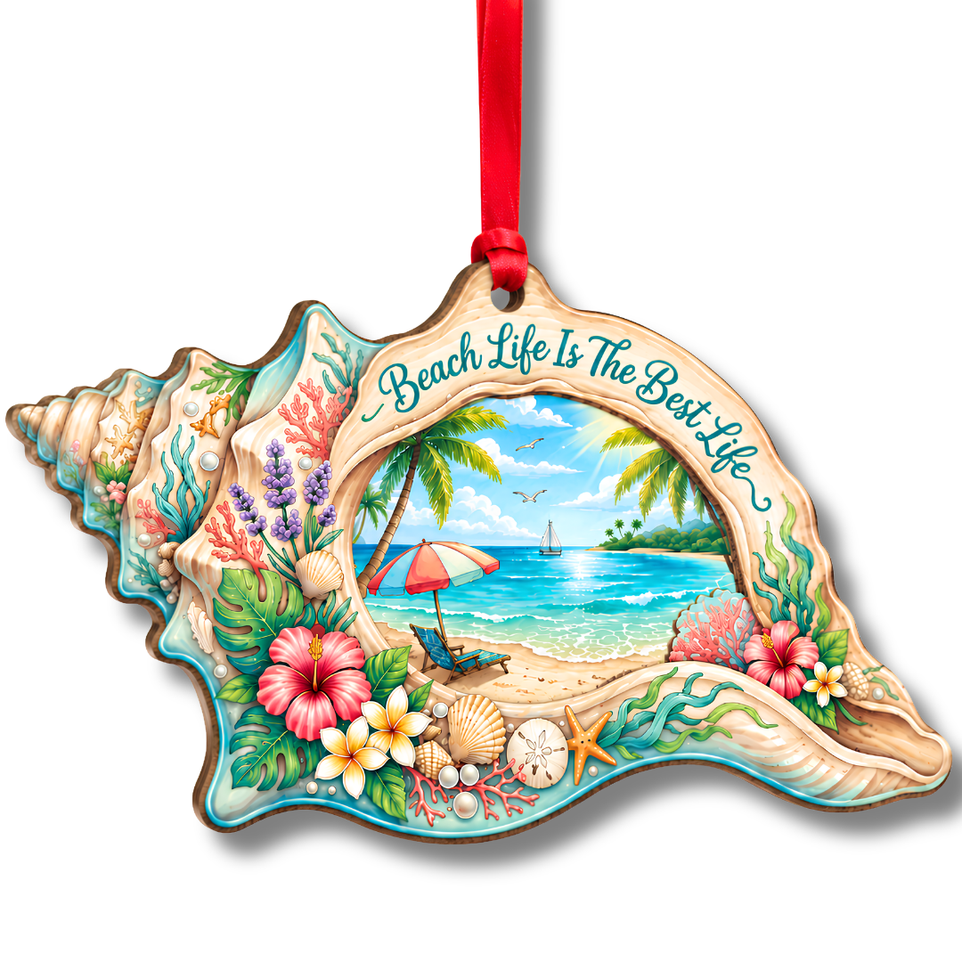 Beach Christmas Ornaments, 2 Layer Wood and Acrylic, Christmas Tree Decoration, Holiday Gift, Xmas Tree Decor