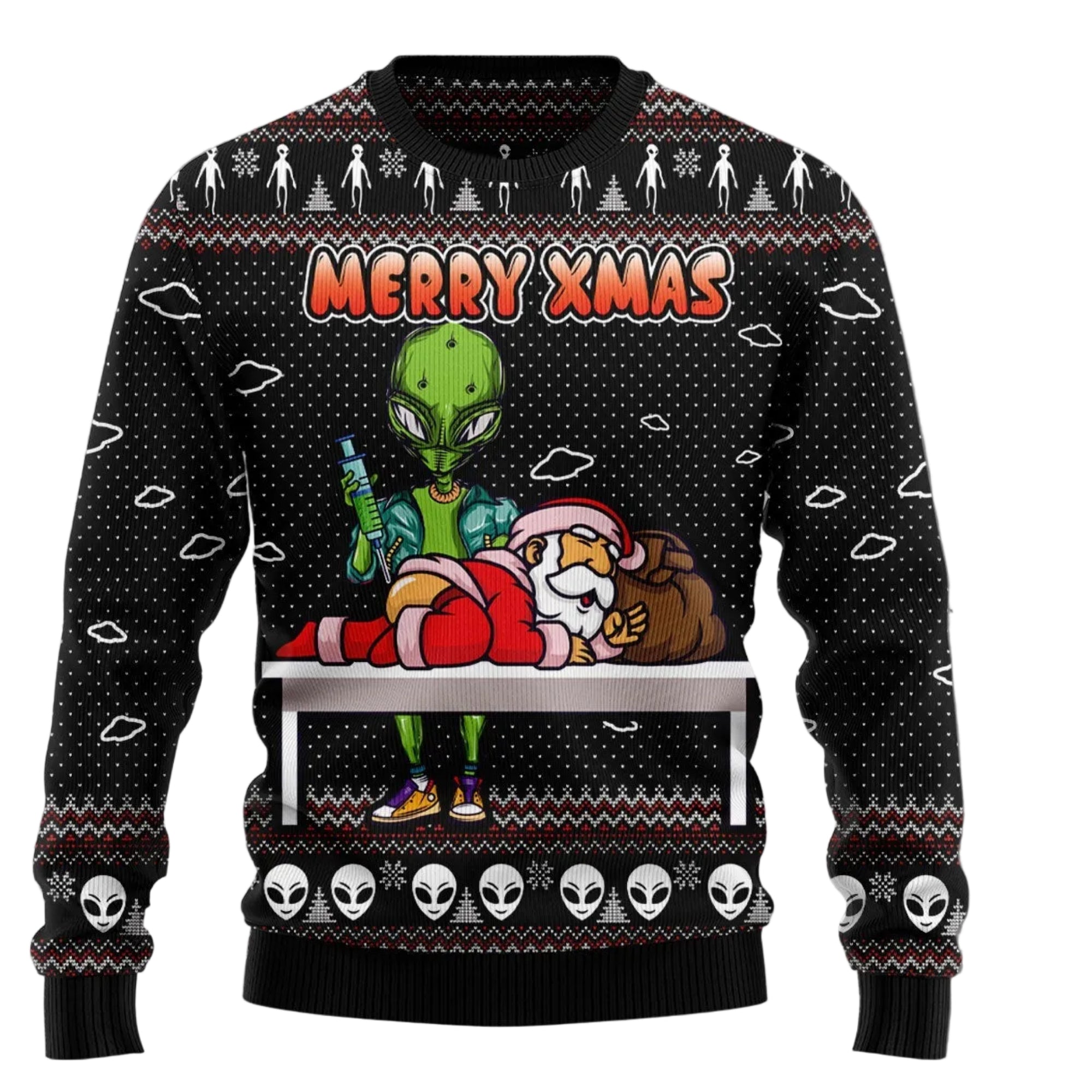 Alien Merry Xmas Ugly Christmas Sweater for Men and Women, Xmas Party Outfit, Xmas Gift for Alien and UFO Fans