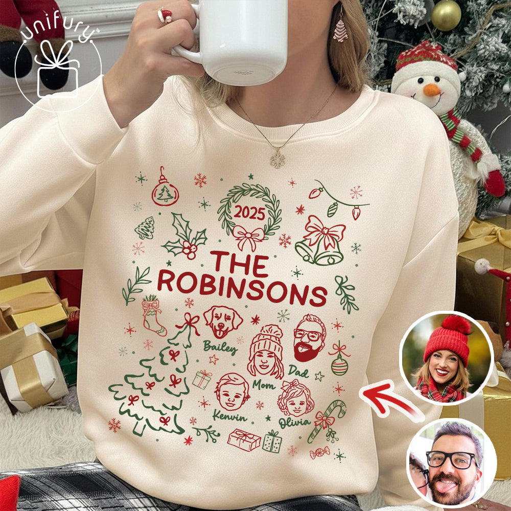 Custom Lineart Doodle Drawing Family Sweatshirt - Sweatshirt For Family - Christmas Gifts For Family