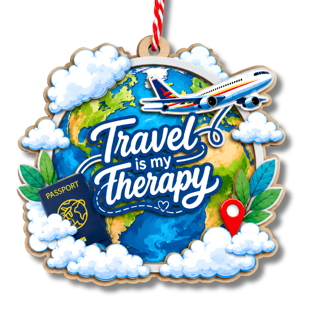 Travel Ornament, 2 Layer Wood and Acrylic, Christmas Tree Decoration, Holiday Gift, Christmas Ornament