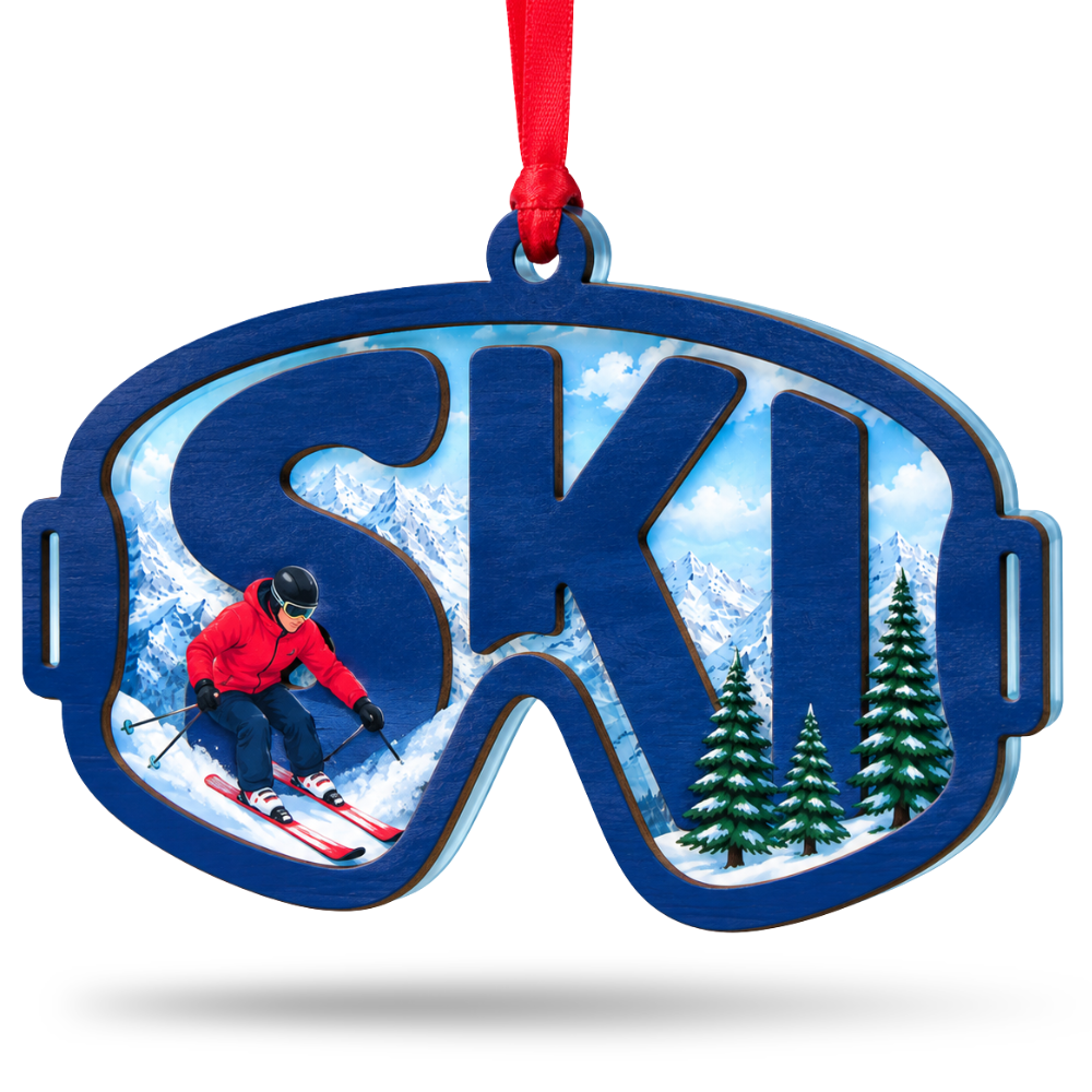 Skiing Christmas Ornament, Wood & Acrylic Christmas Tree Decoration, Holiday Gift for Ski Lovers And Winter Decor