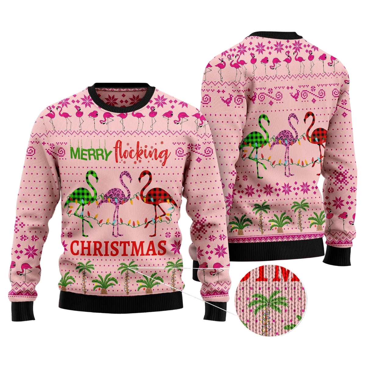 Flamingo Merry Flocking Christmas Ugly Christmas Sweater, Unisex Holiday Party Outfit for Flamingo Lovers